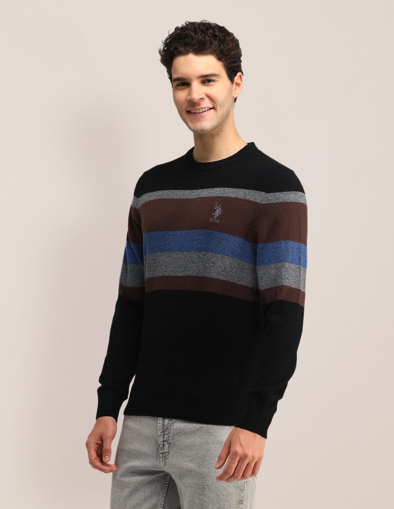 Horizontal Striped Regular Fit Sweater Grey - U.S. POLO ASSN. | Large