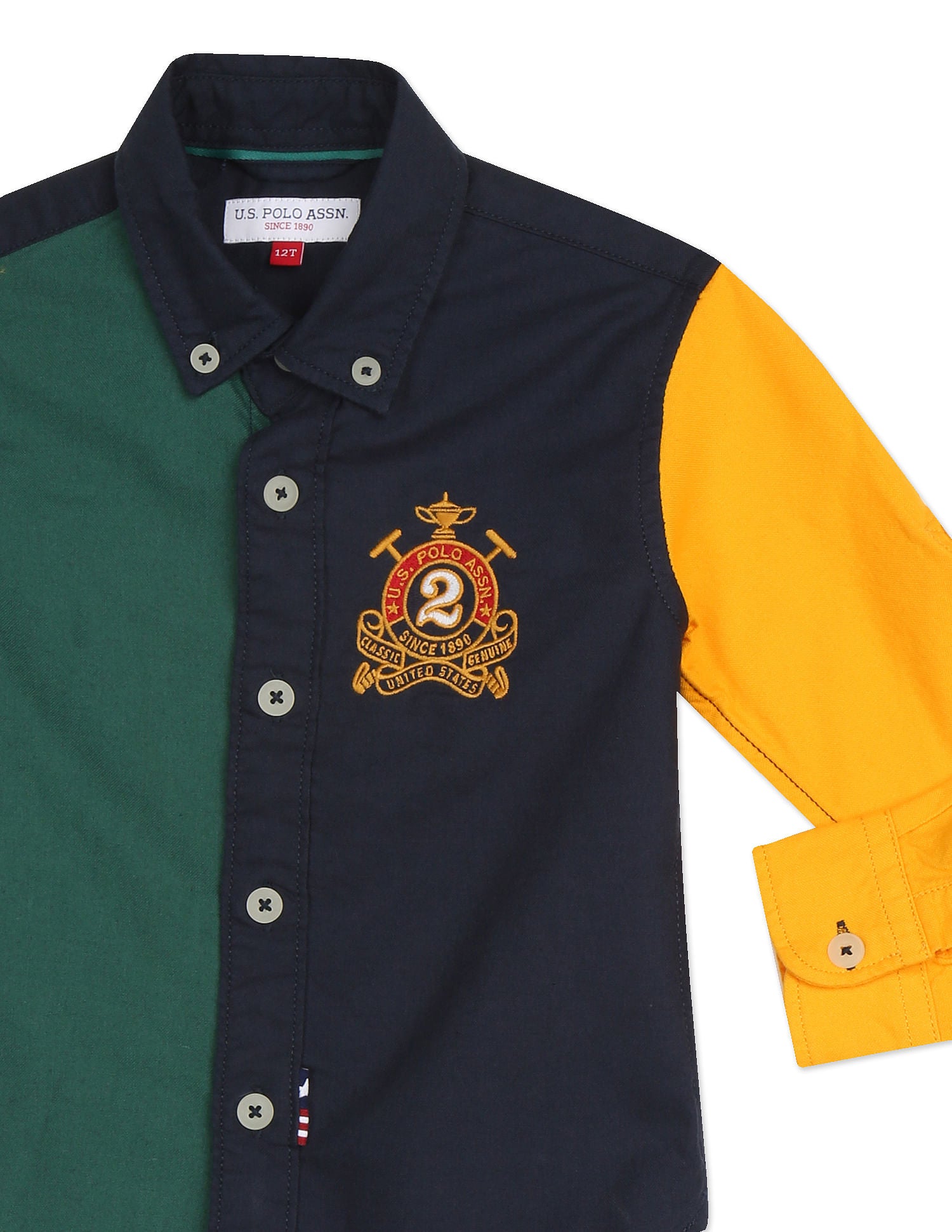 Rounded Cuff Colour Block Shirt Navy, Yellow and Dark Green - U.S. POLO ASSN. | Large