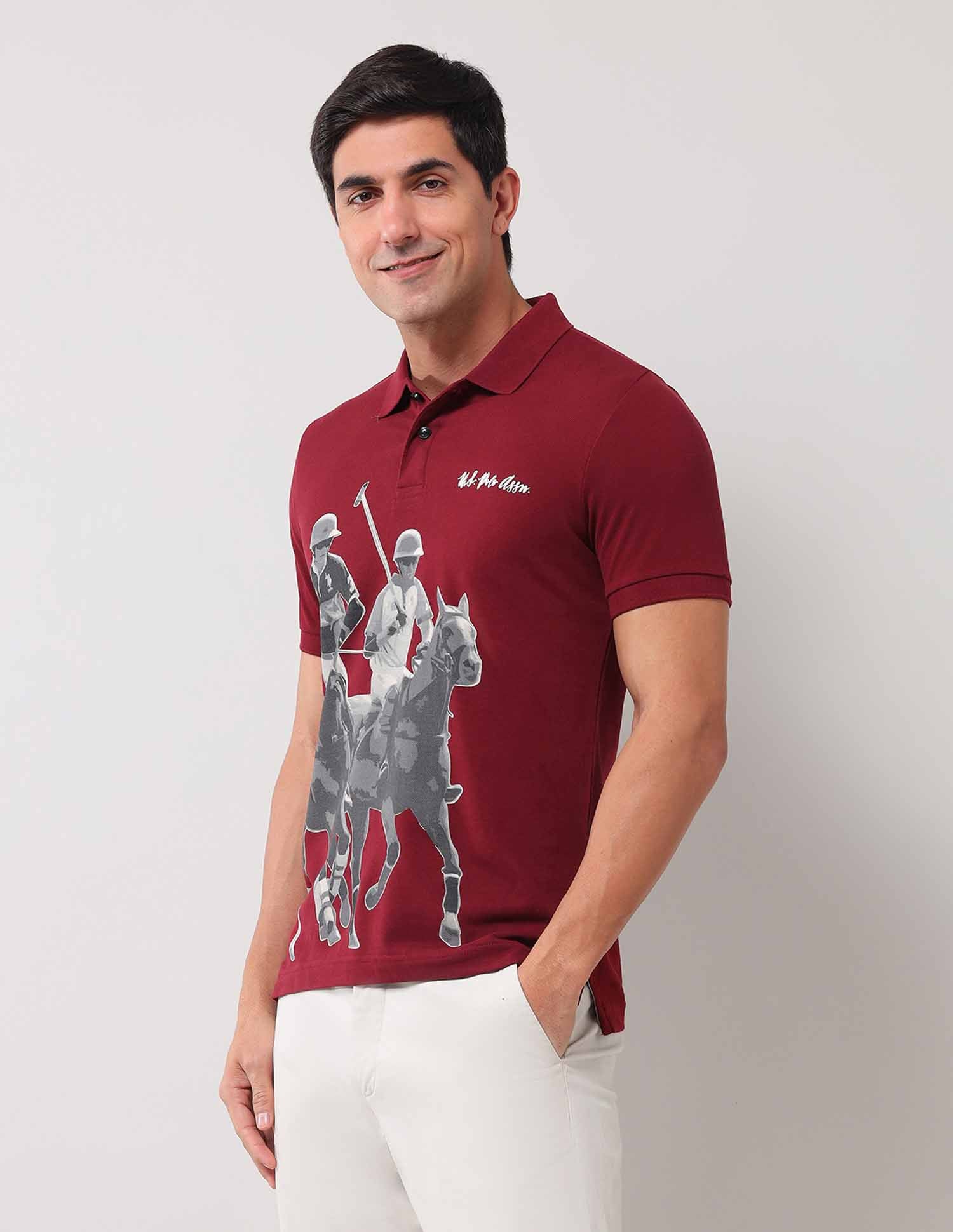 Graphic Printed Pure Cotton Polo Shirt Wine - U.S. POLO ASSN. | Large
