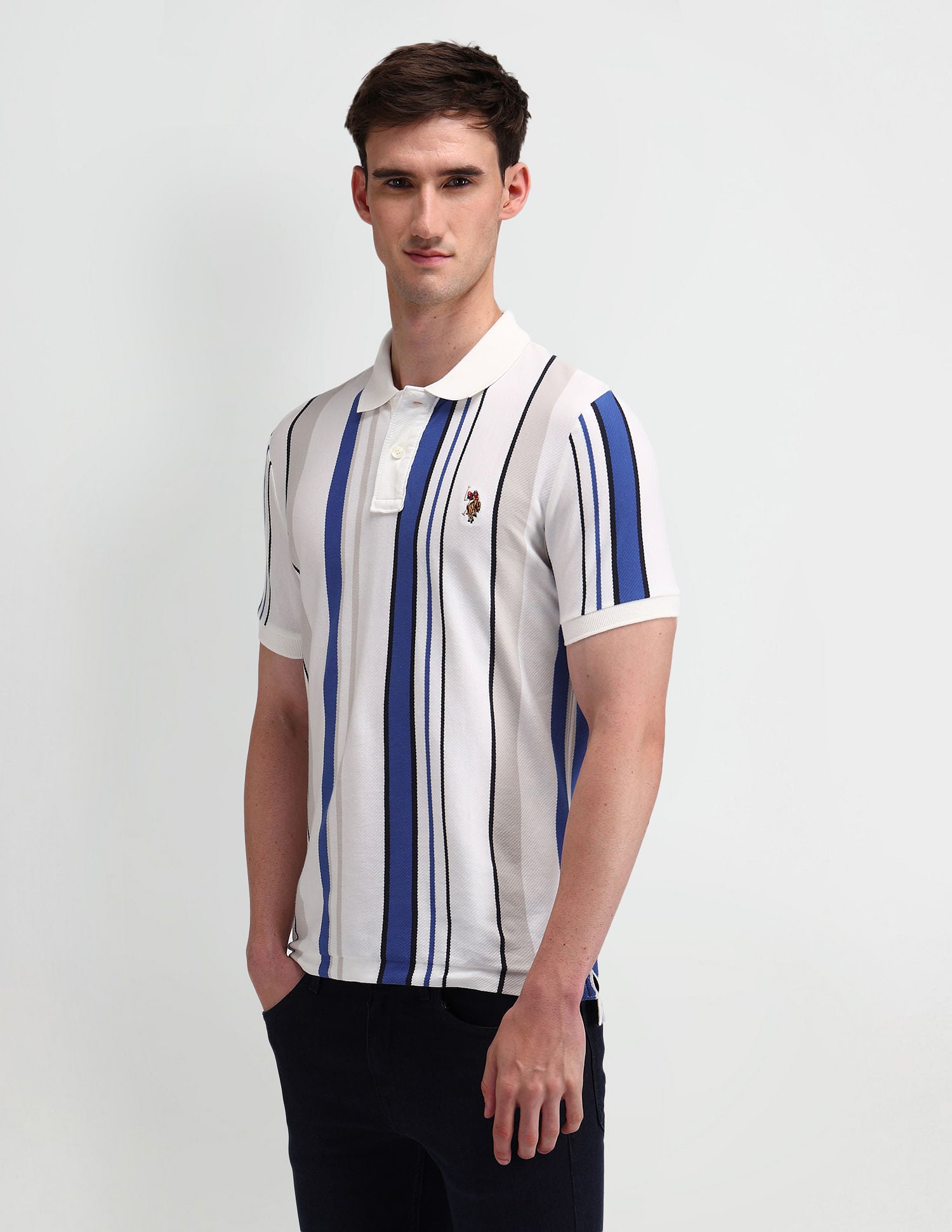 Muscle Fit Vertical Striped Polo Shirt Blue - U.S. Polo Assn. India | Large