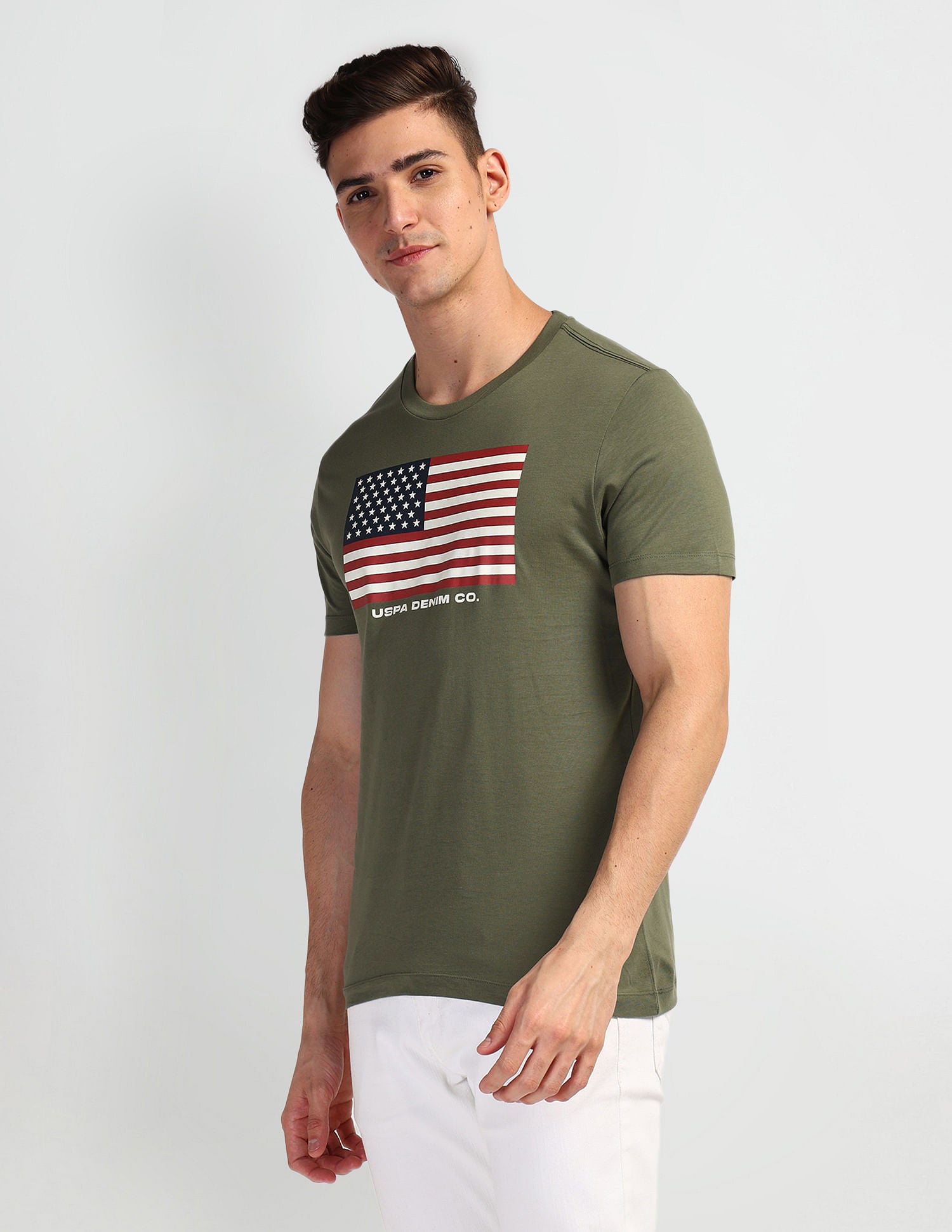 Brand Print Muscle Fit T-Shirt Olive - U.S. Polo Assn. India | Large