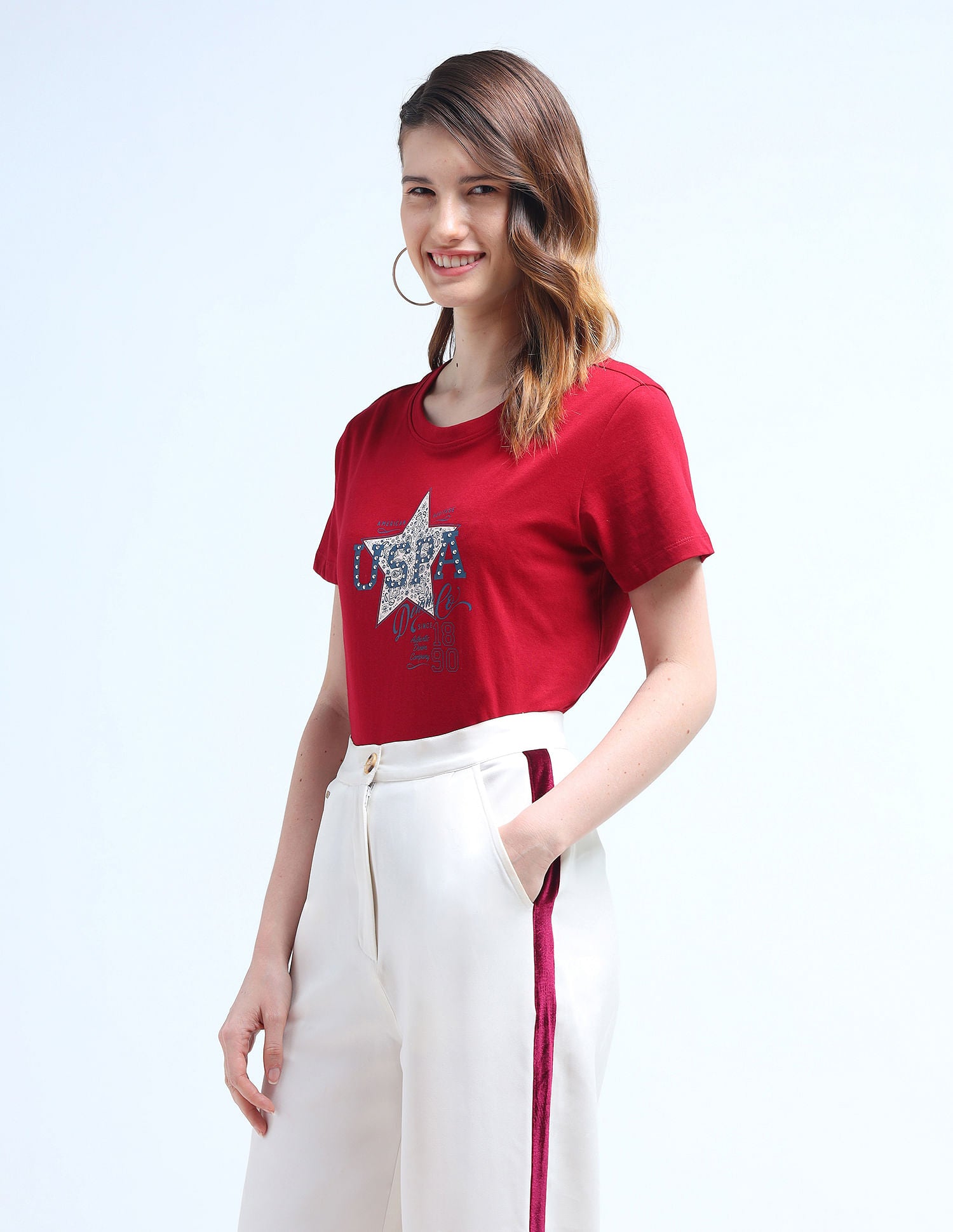 Stud Detail Regular Fit T-Shirt Maroon - U.S. POLO ASSN. | Large