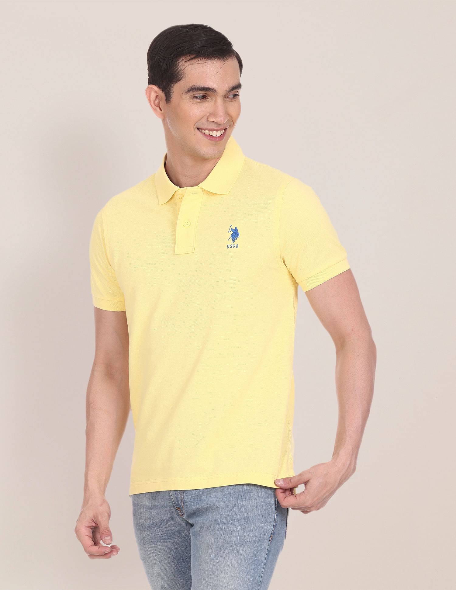 Buy U.S. Polo Assn. Ribbed Collar Solid Polo Shirt 