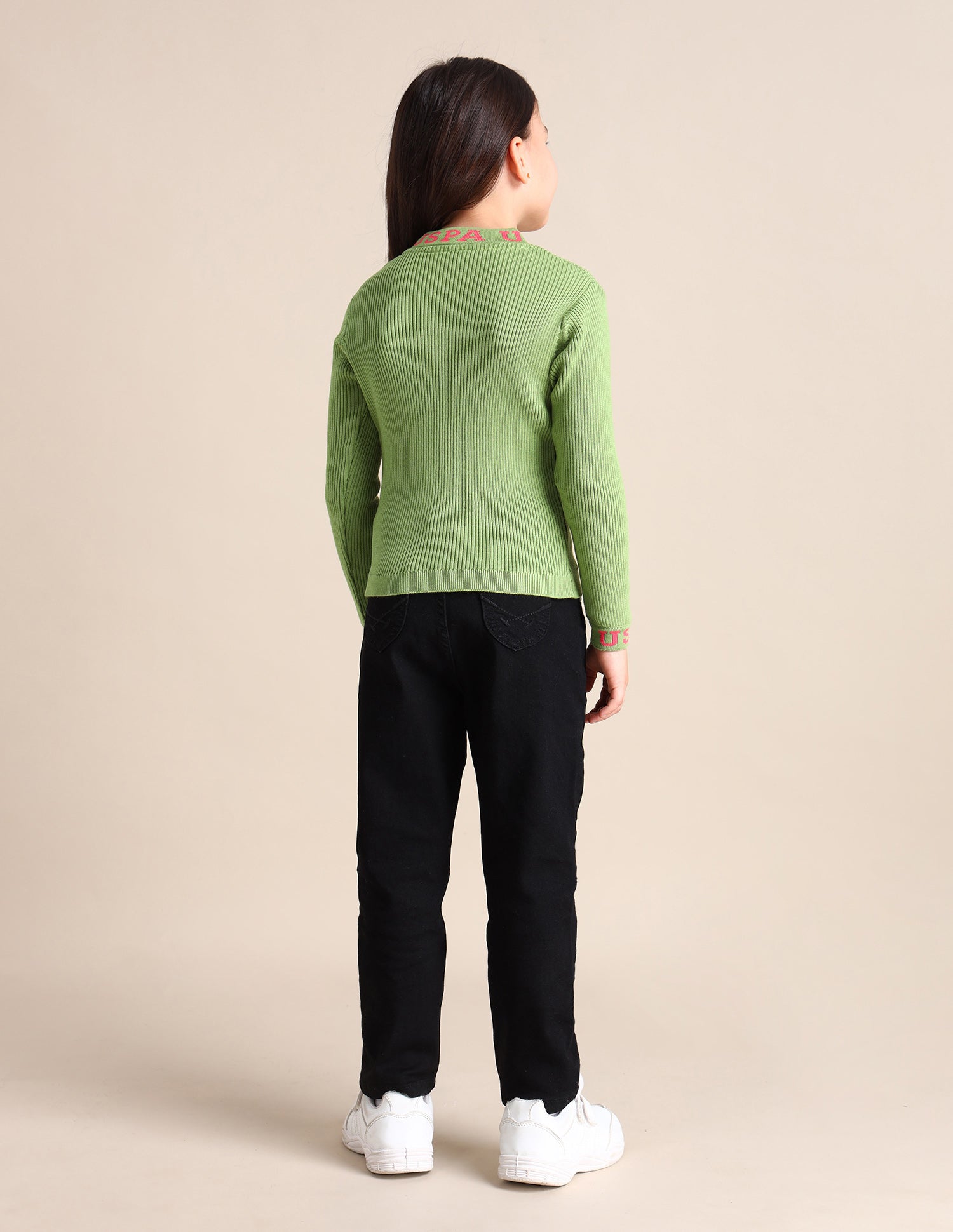 Girls Regular Fit Brand Printed Sweater Sage Green - U.S. POLO ASSN. | Large