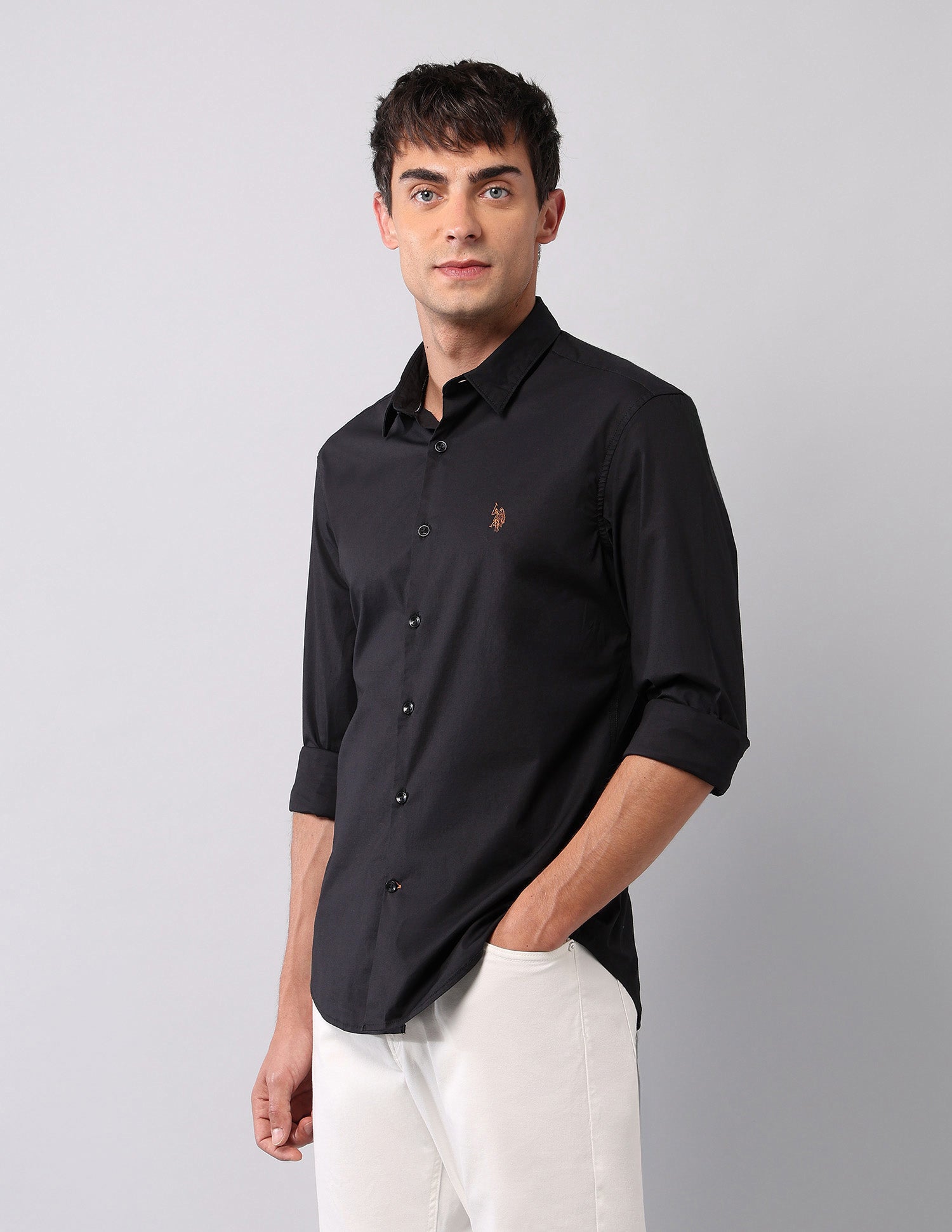 Solid Regular Fit Poplin Shirt Black - U.S. Polo Assn. India | Large