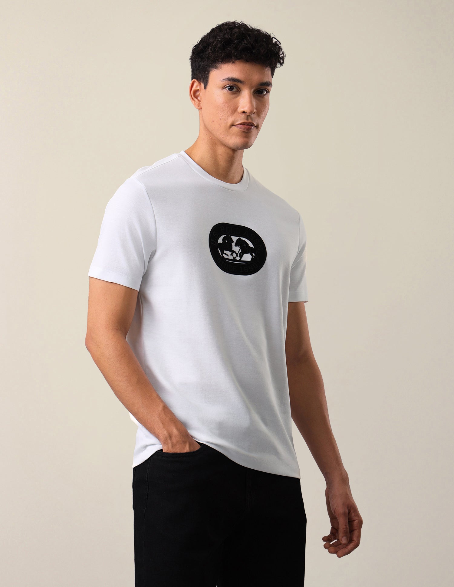 Brand Embossed Slim Fit T-Shirt Ivory - U.S. Polo Assn. India | Large