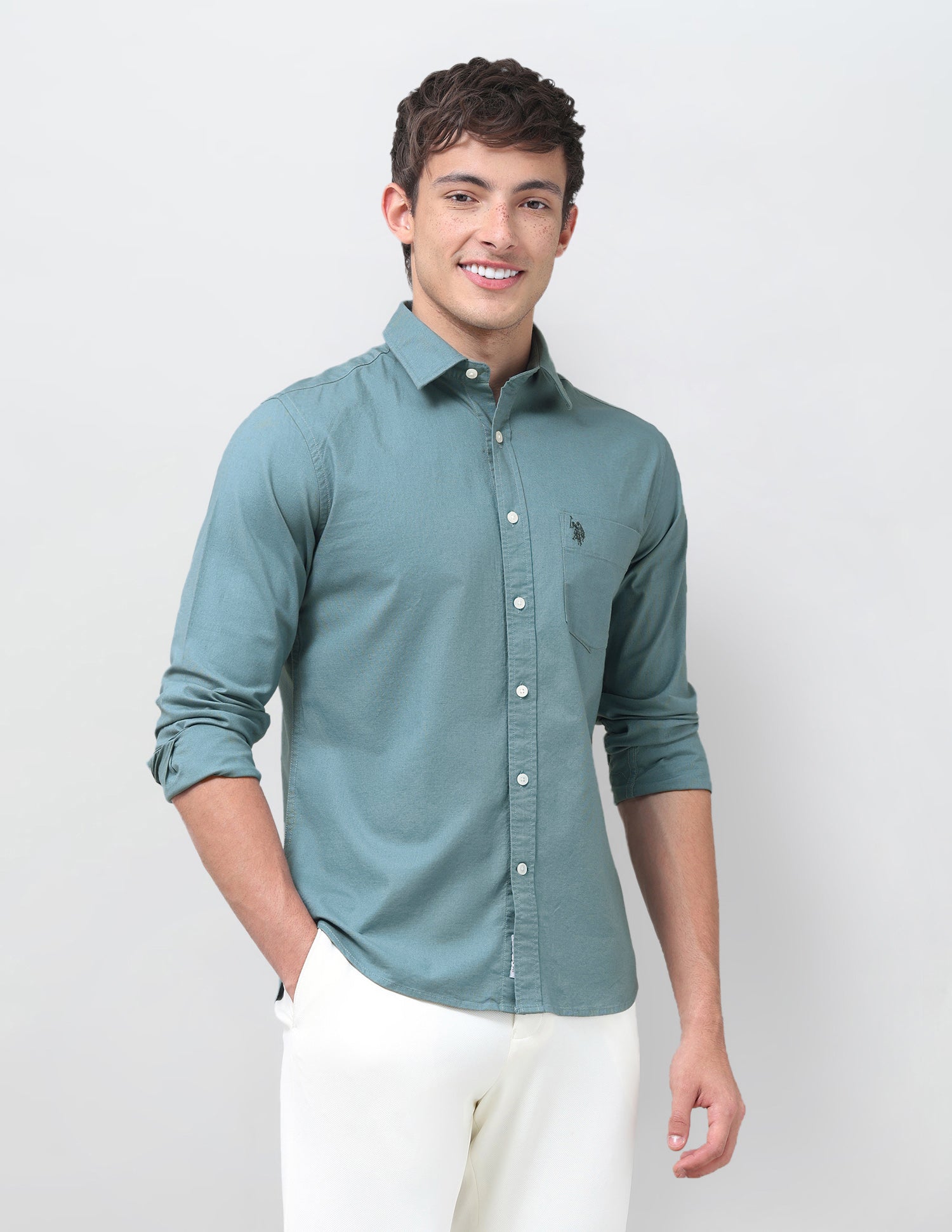 Tailored Fit Oxford Shirt Teal - U.S. Polo Assn. India | Large