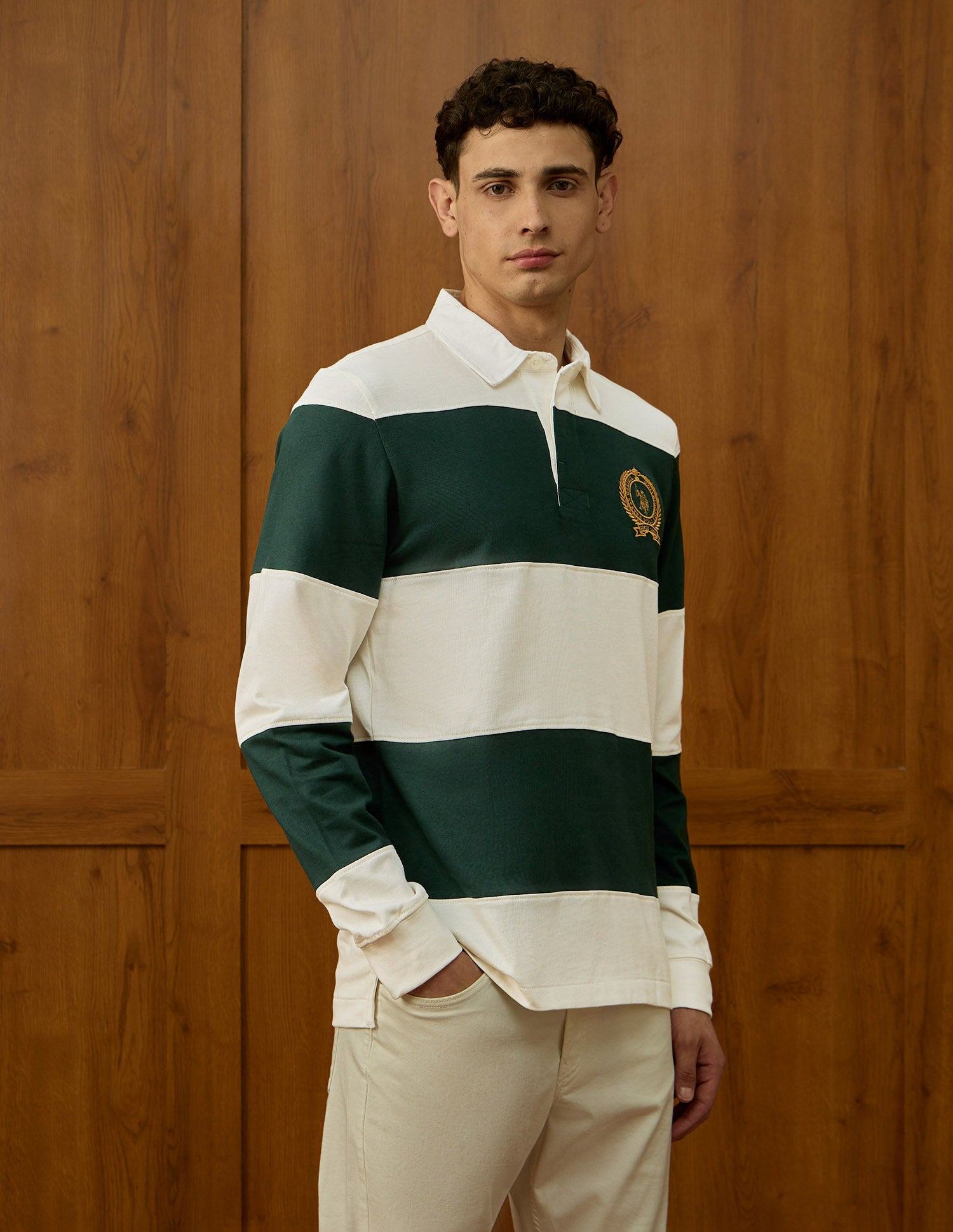 Colourblocked Varsity Polo Shirt Off White - U.S. Polo Assn. India | Large