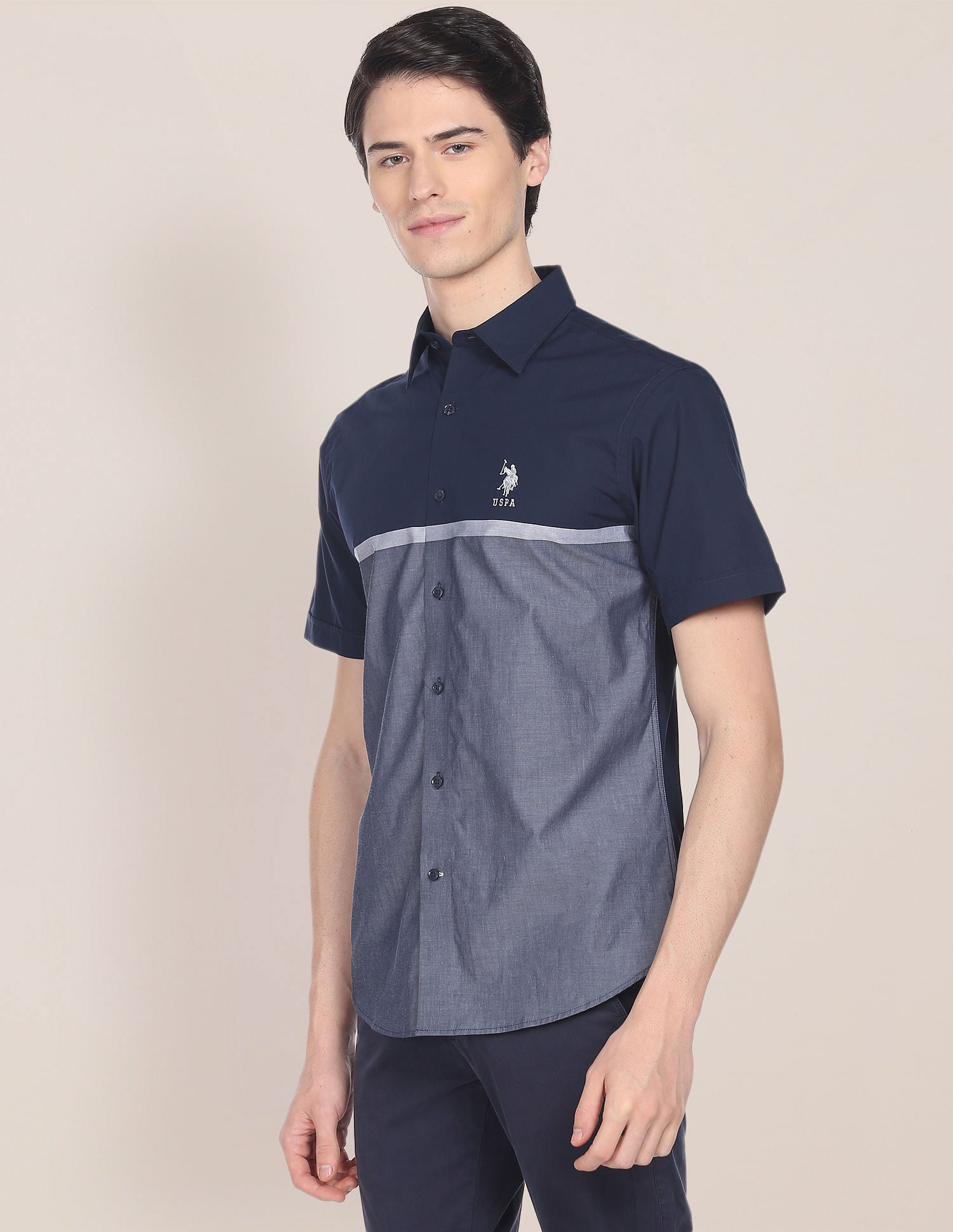 Premium Colour Block Casual Shirt Navy - U.S. Polo Assn. India | Large