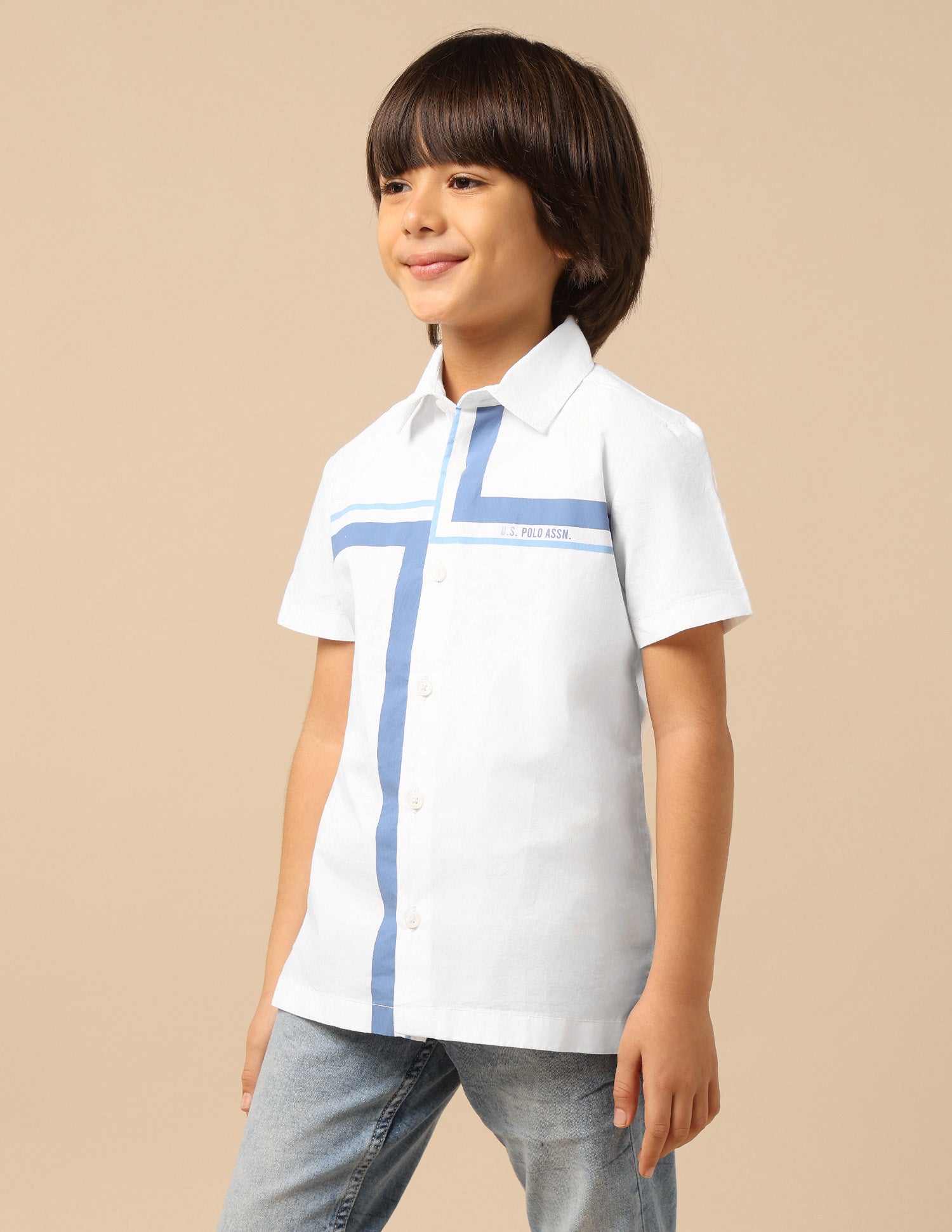 Boys Geometric Printed Regular Fit Shirt White - U.S. POLO ASSN. | Large