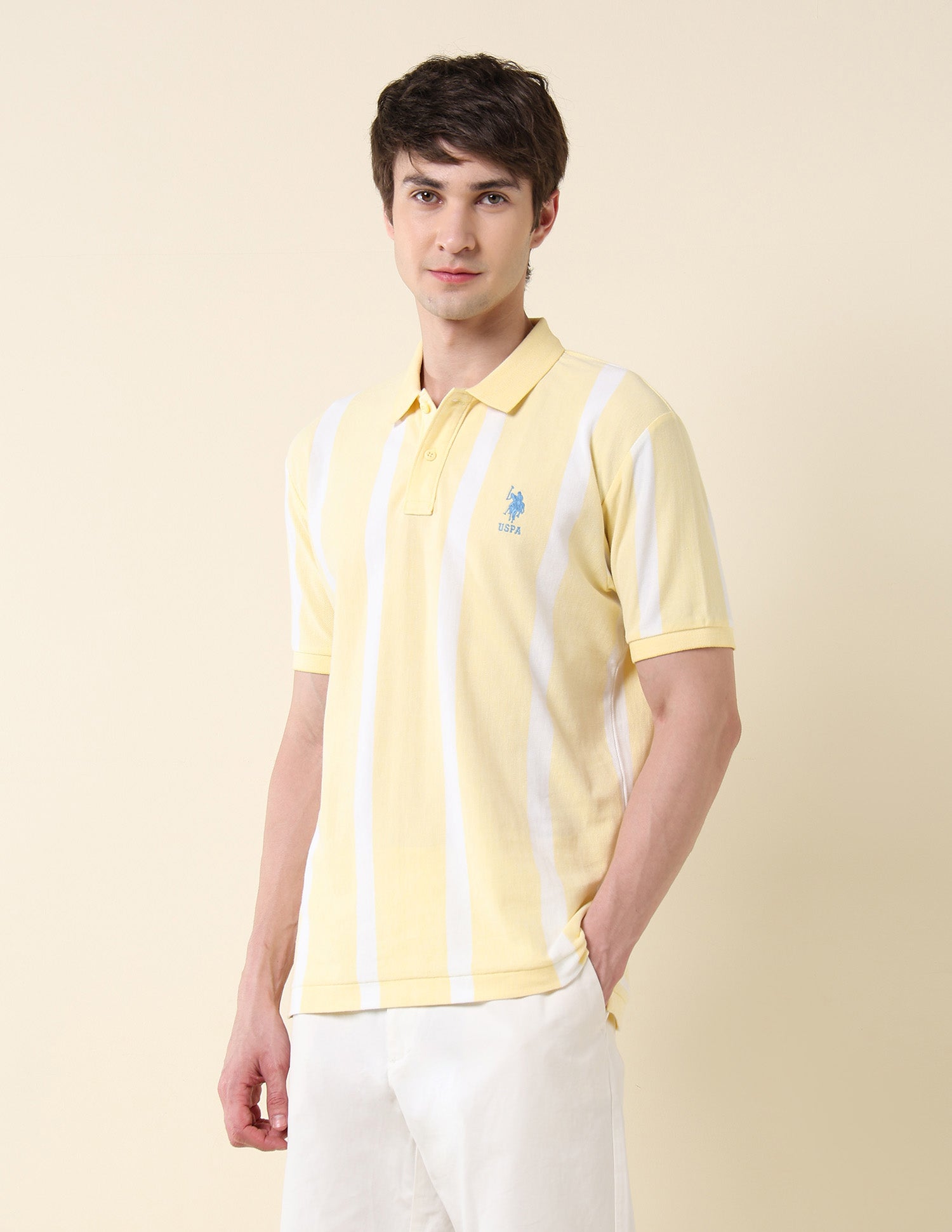 Vertical Striped Summer Splash Polo Shirt Yellow - U.S. Polo Assn. India | Large