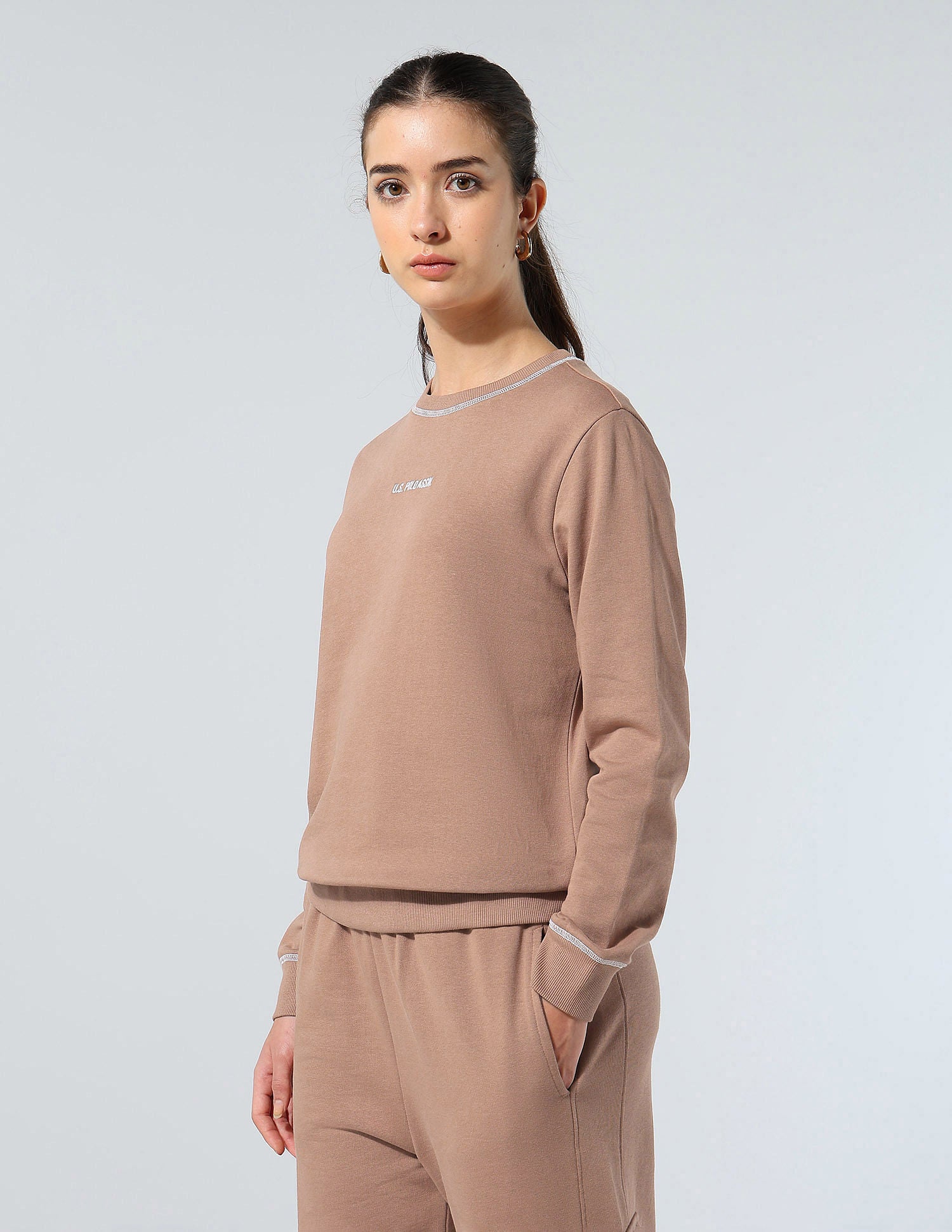 Brand Embroidered Sweatshirt Light Brown - U.S. POLO ASSN. | Large