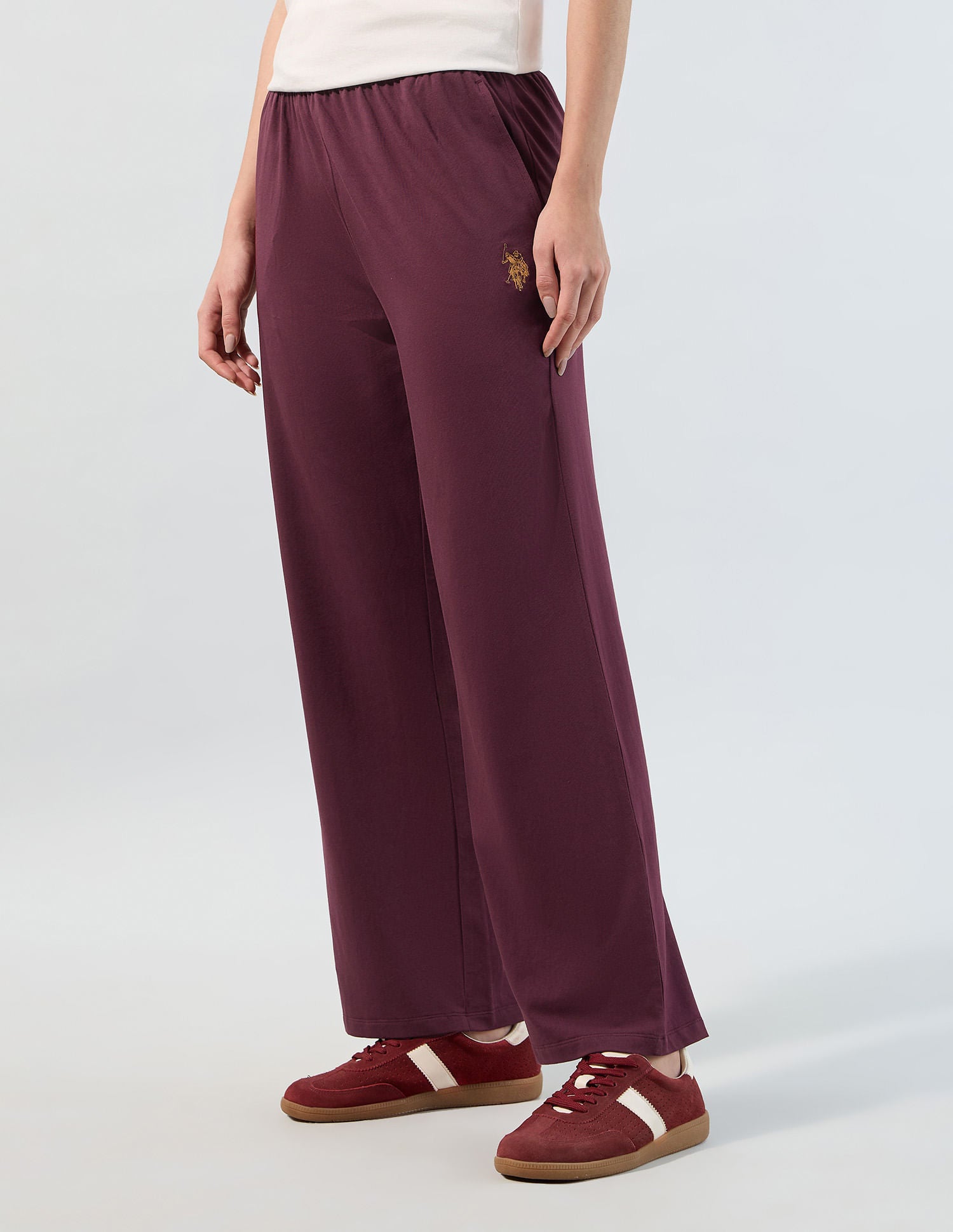 Wide Leg Fit Solid Trousers Red - U.S. POLO ASSN. | Large