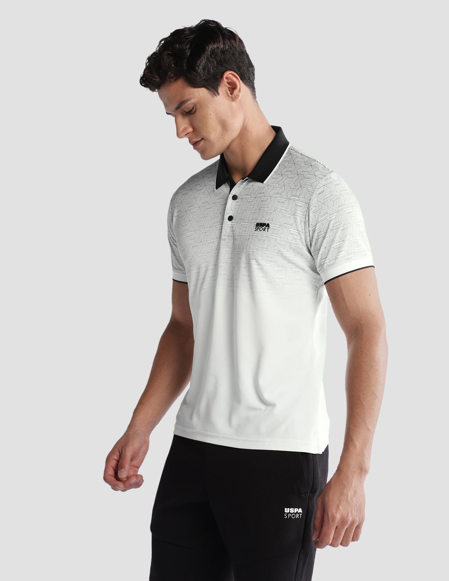 Geometric Printed Regular Fit Active Polo Shirt Grey - U.S. Polo Assn. India | Large