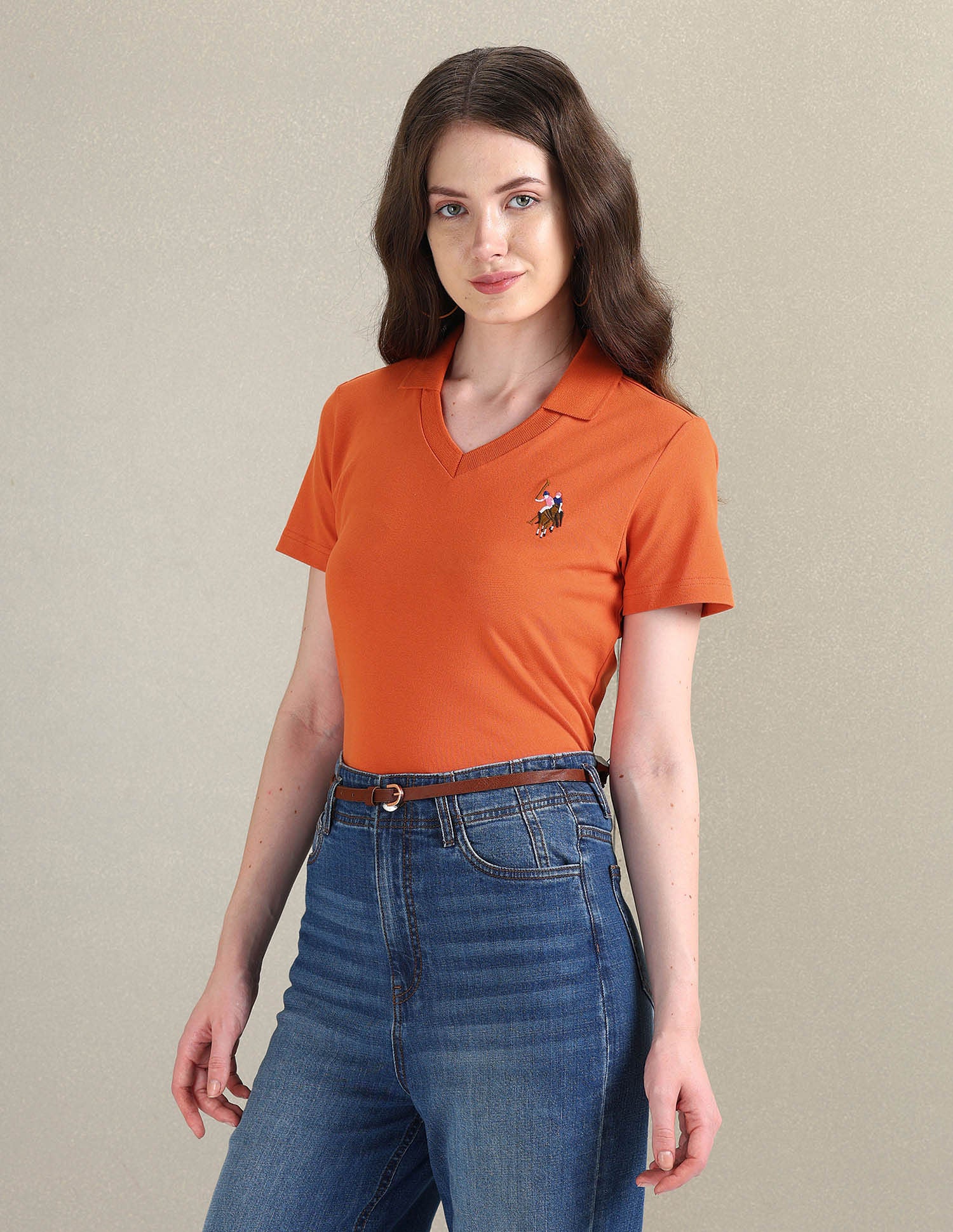 V-Neck Pique Polo Shirt Rust - U.S. POLO ASSN. | Large