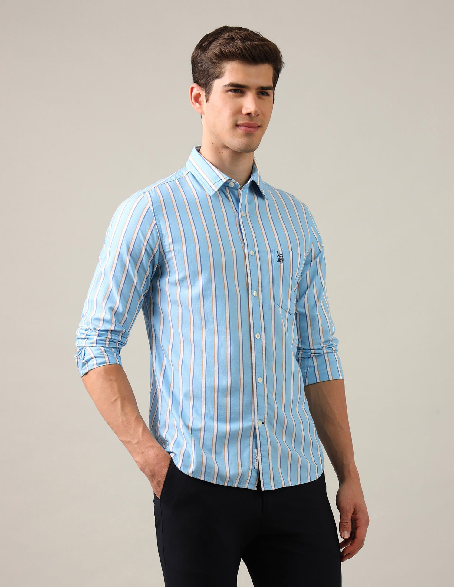 Vertical Striped Twill Shirt Blue - U.S. Polo Assn. India | Large