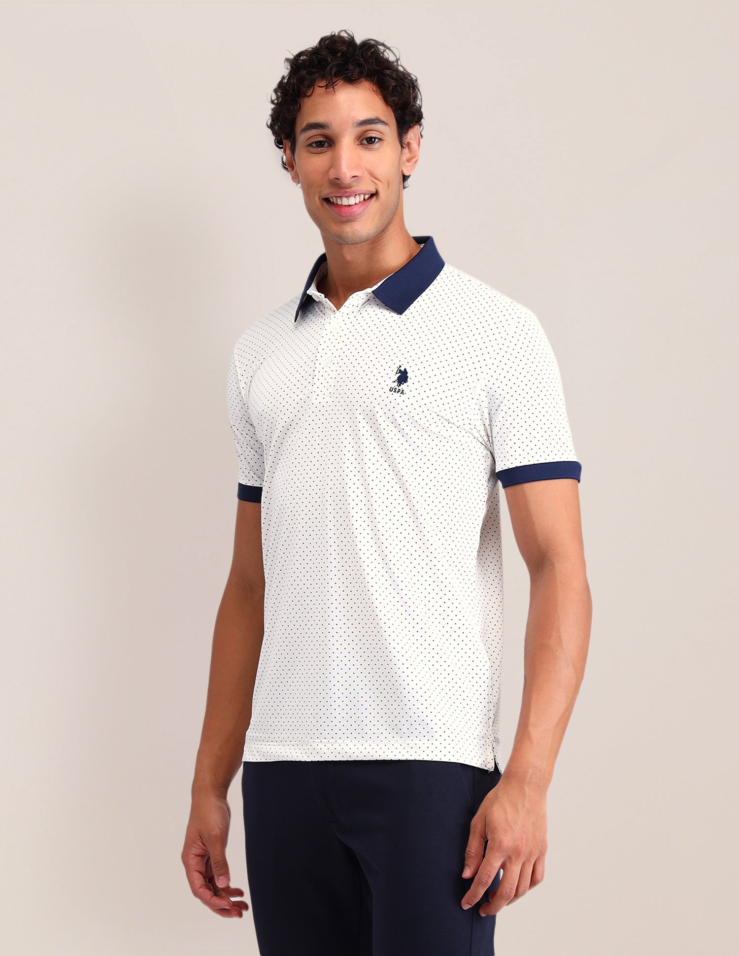 Geometric Printed Slim Fit Polo Shirt White - U.S. Polo Assn. India | Large