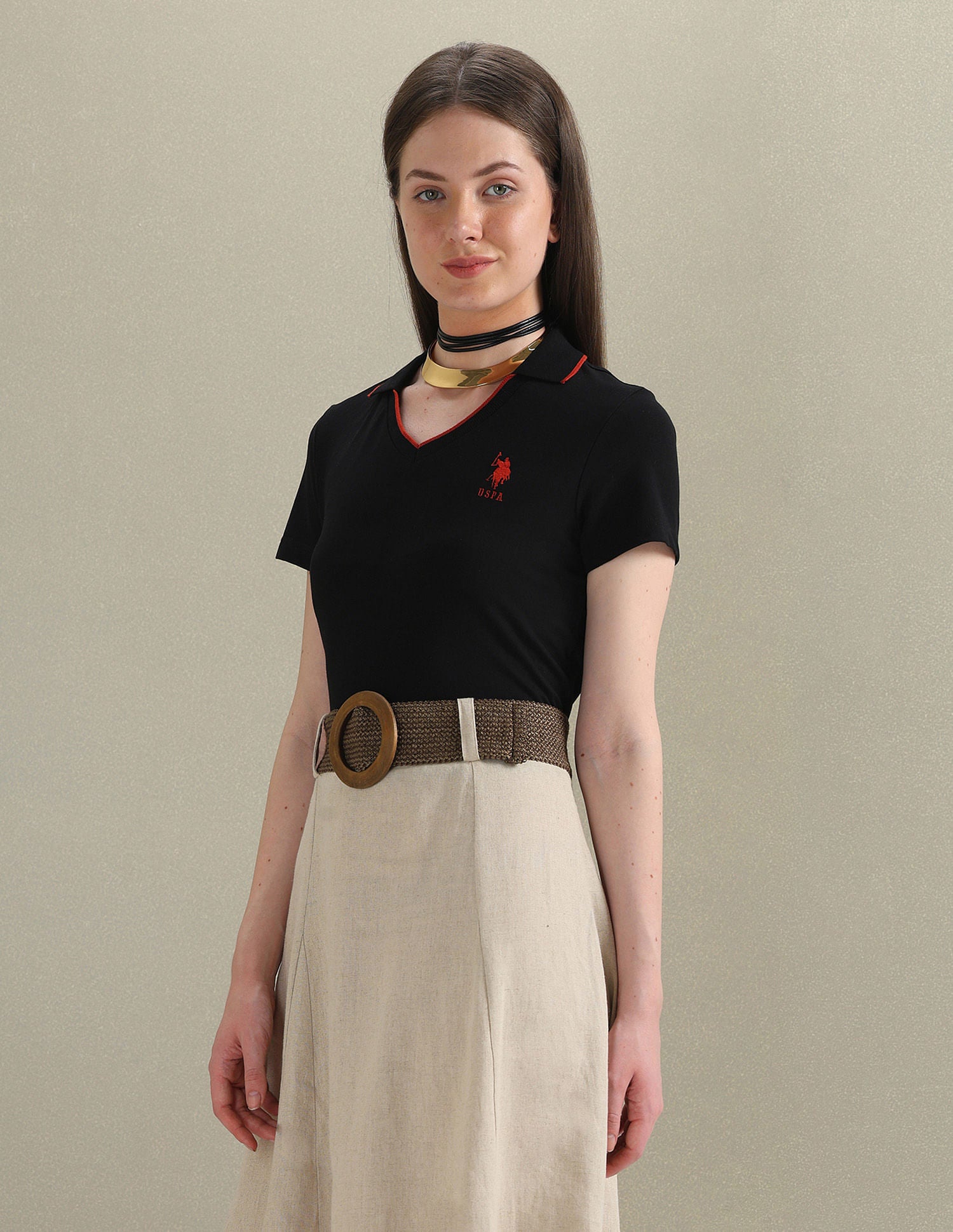 Tipped Collar Pique Polo Shirt Black - U.S. POLO ASSN. | Large