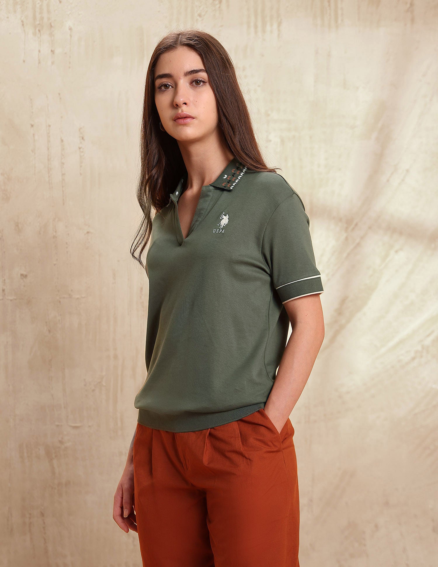 Boxy Fit Solid Polo Shirt Dark Olive - U.S. POLO ASSN. | Large