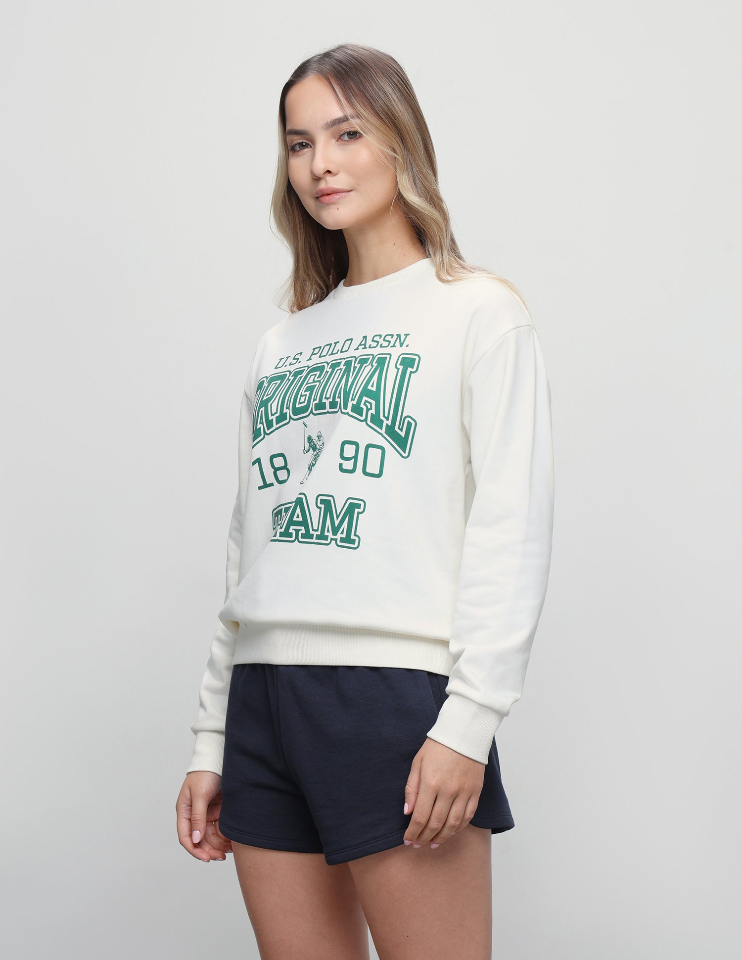 Graphic Brand Printed Relaxed Fit Sweatshirt Off White - U.S. Polo Assn. India | Large