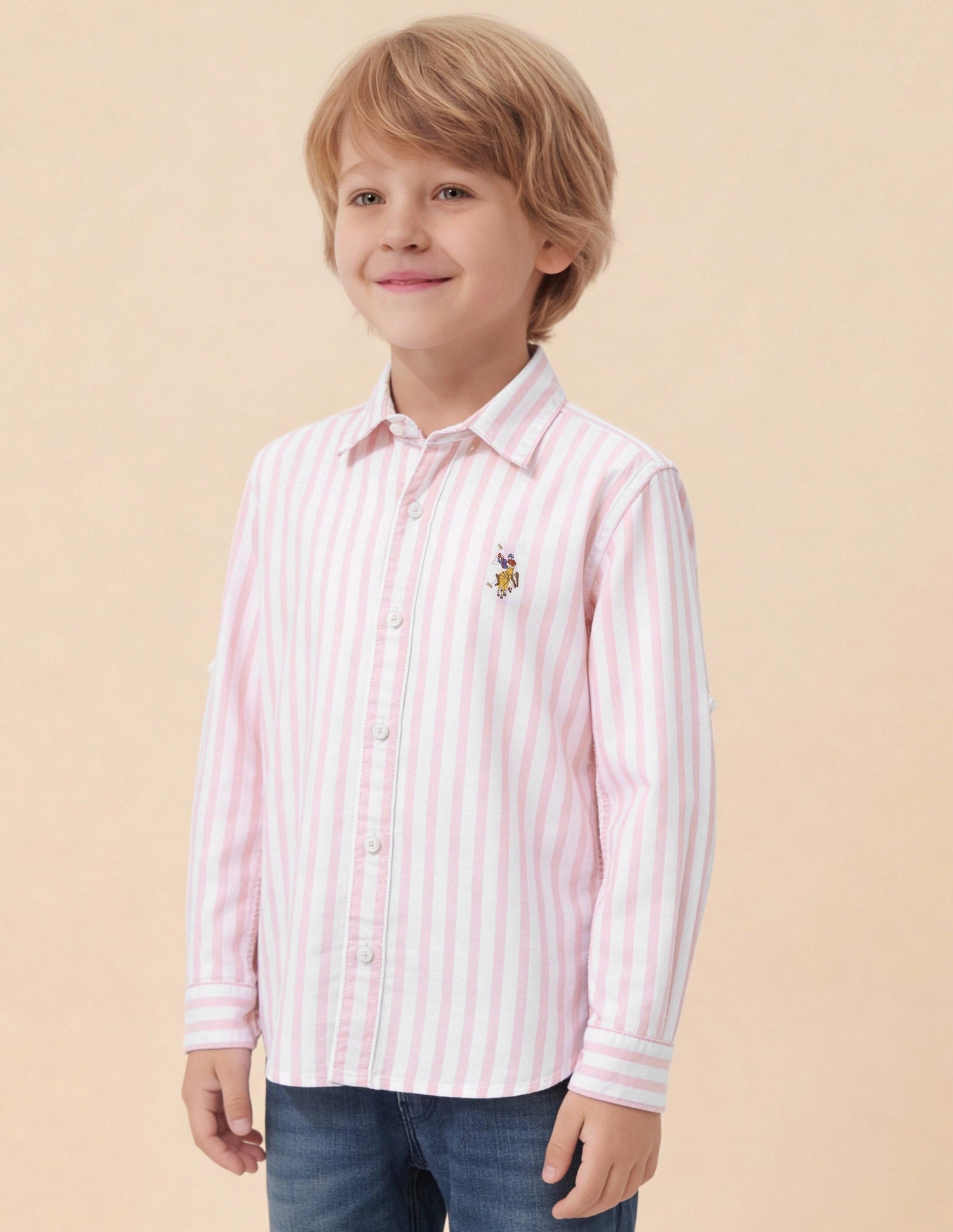 Boys Vertical Striped Oxford Shirt Pink - U.S. Polo Assn. India | Large