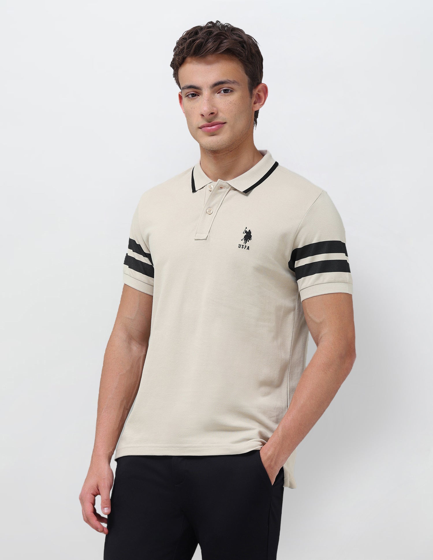 Solid Slim Fit Polo Shirt Beige - U.S. Polo Assn. India | Large
