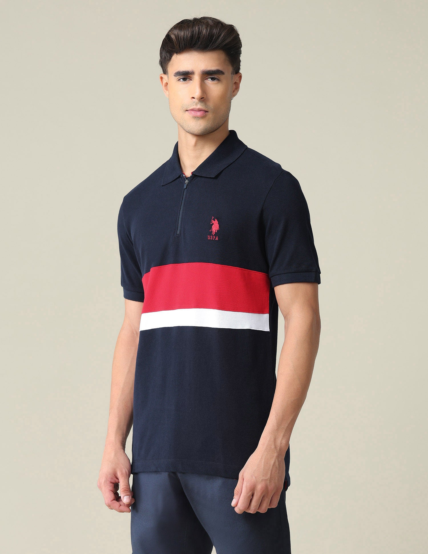 Colour Block Slim Polo Shirt Navy - U.S. POLO ASSN. | Large