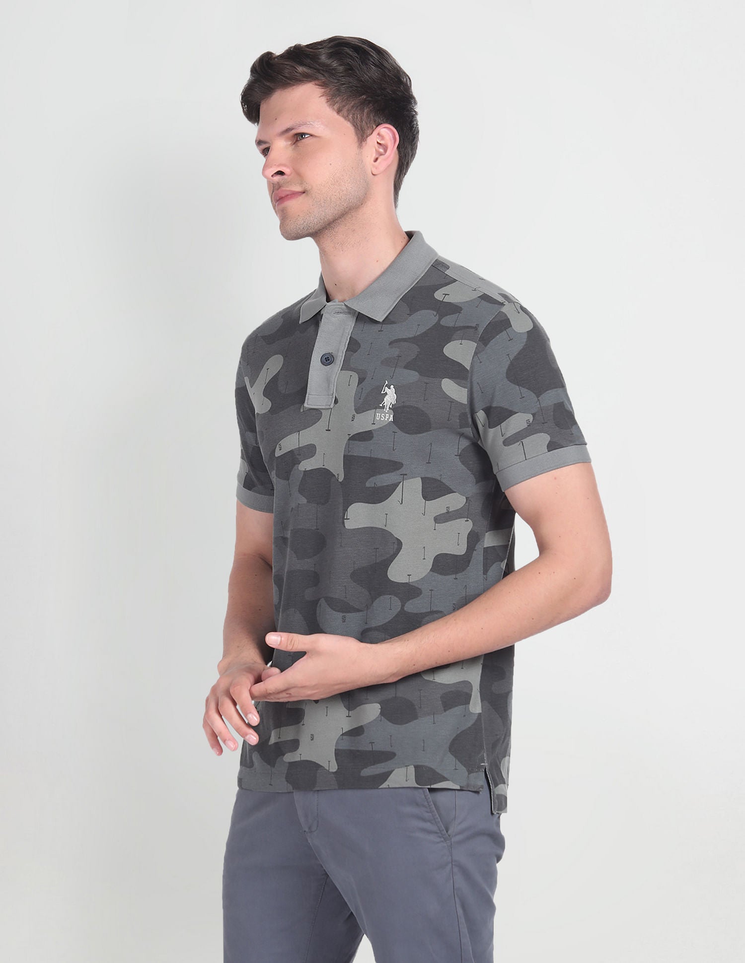 Camouflage Print Cotton Polo Shirt Grey - U.S. Polo Assn. India | Large