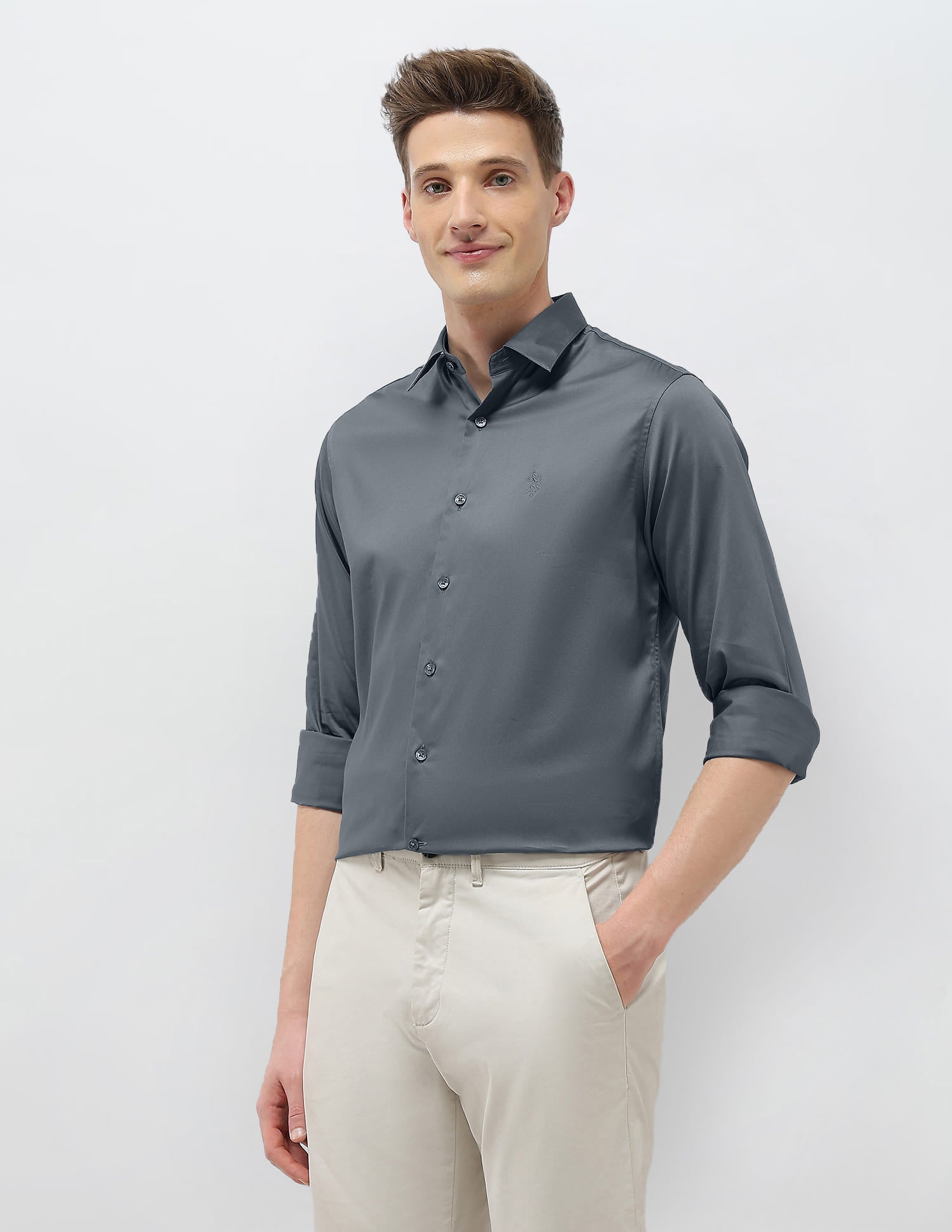 Solid Tailored Fit Shirt Dark Grey - U.S. Polo Assn. India | Large