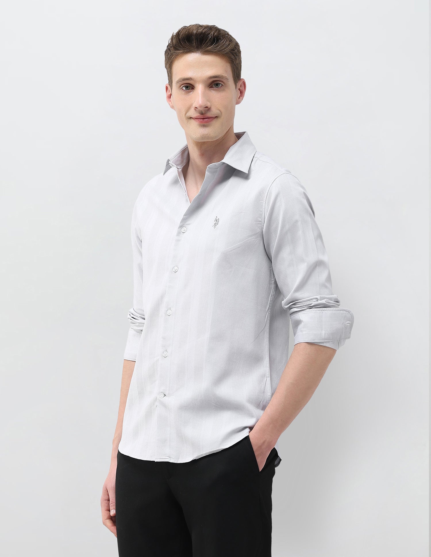 Dobby Textured Shirt Light Grey - U.S. Polo Assn. India | Large