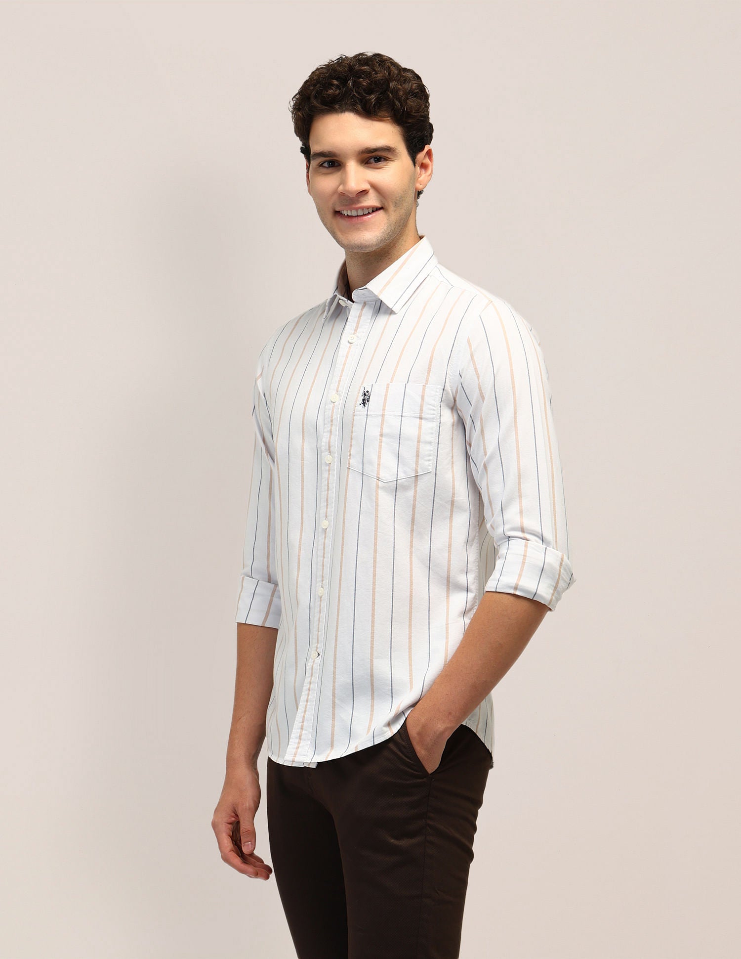 Tailored Fit Oxford Striped Shirt White - U.S. POLO ASSN. | Large