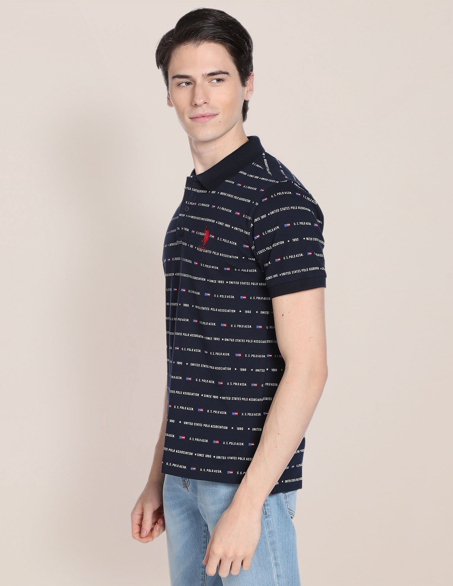 Brand Print Cotton Polo Shirt Navy - U.S. Polo Assn. India | Large