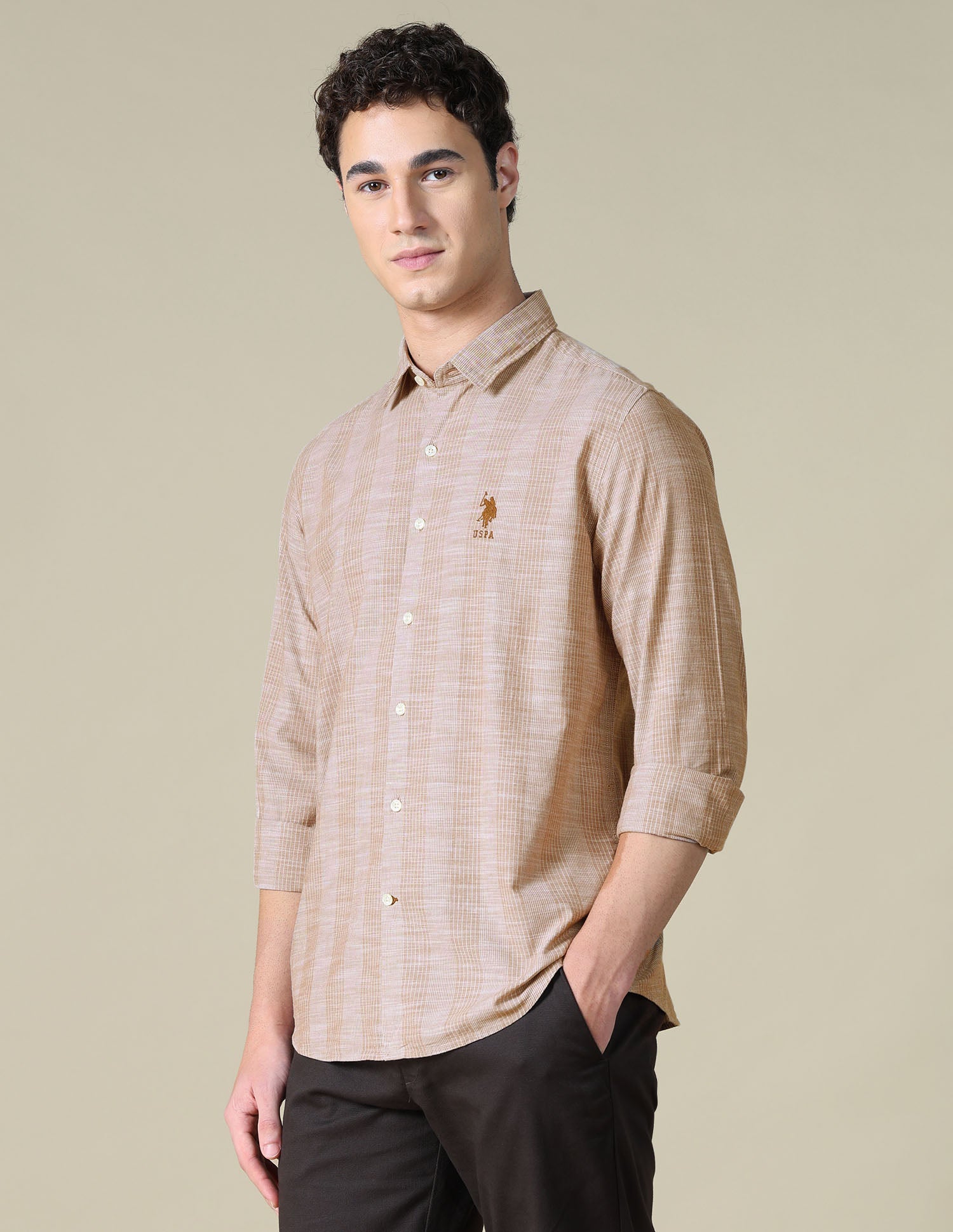 Vertical Striped Regular Fit Shirt Brown - U.S. Polo Assn. India | Large