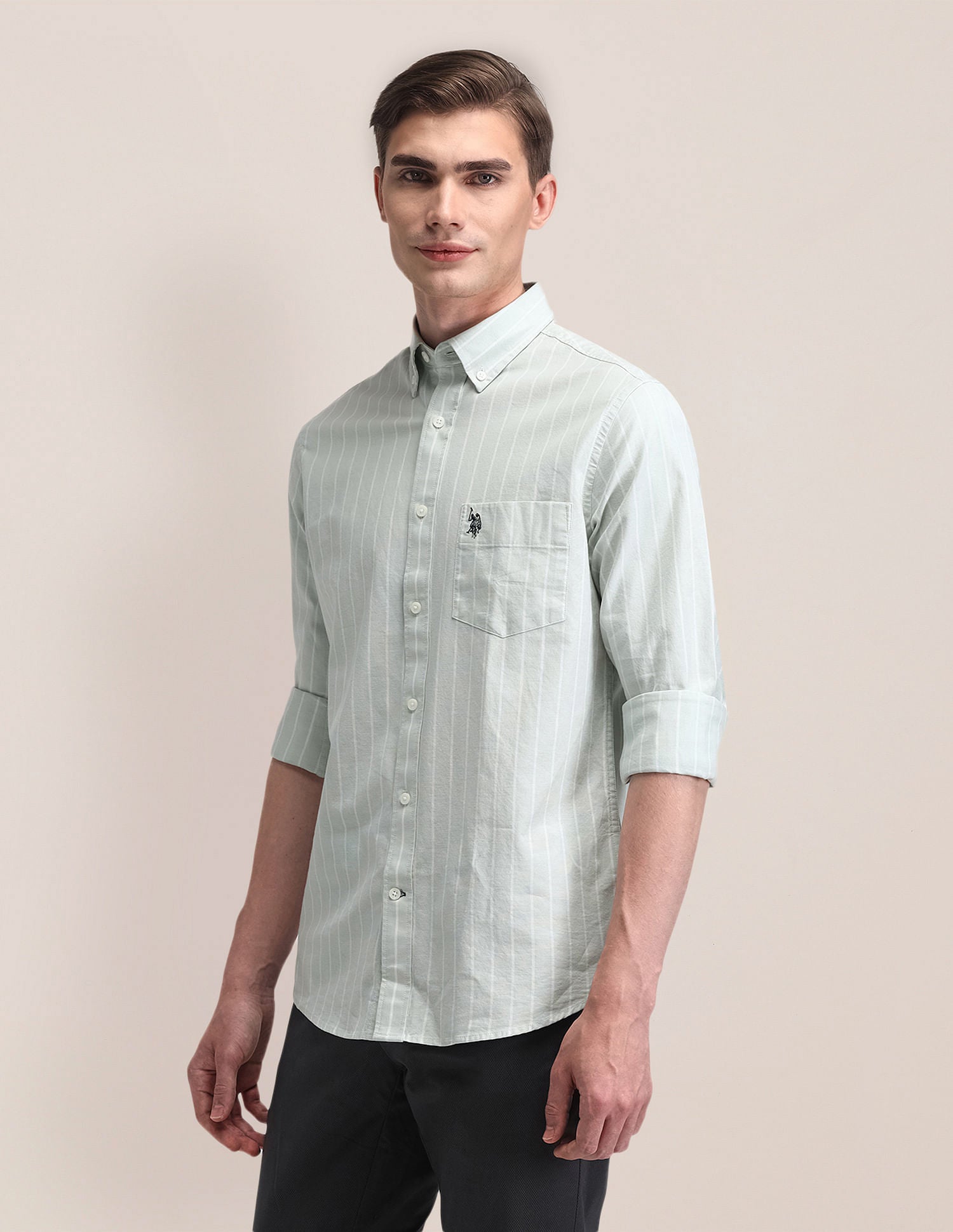 Tailored Fit Cotton Striped Shirt Grey - U.S. POLO ASSN. | Large