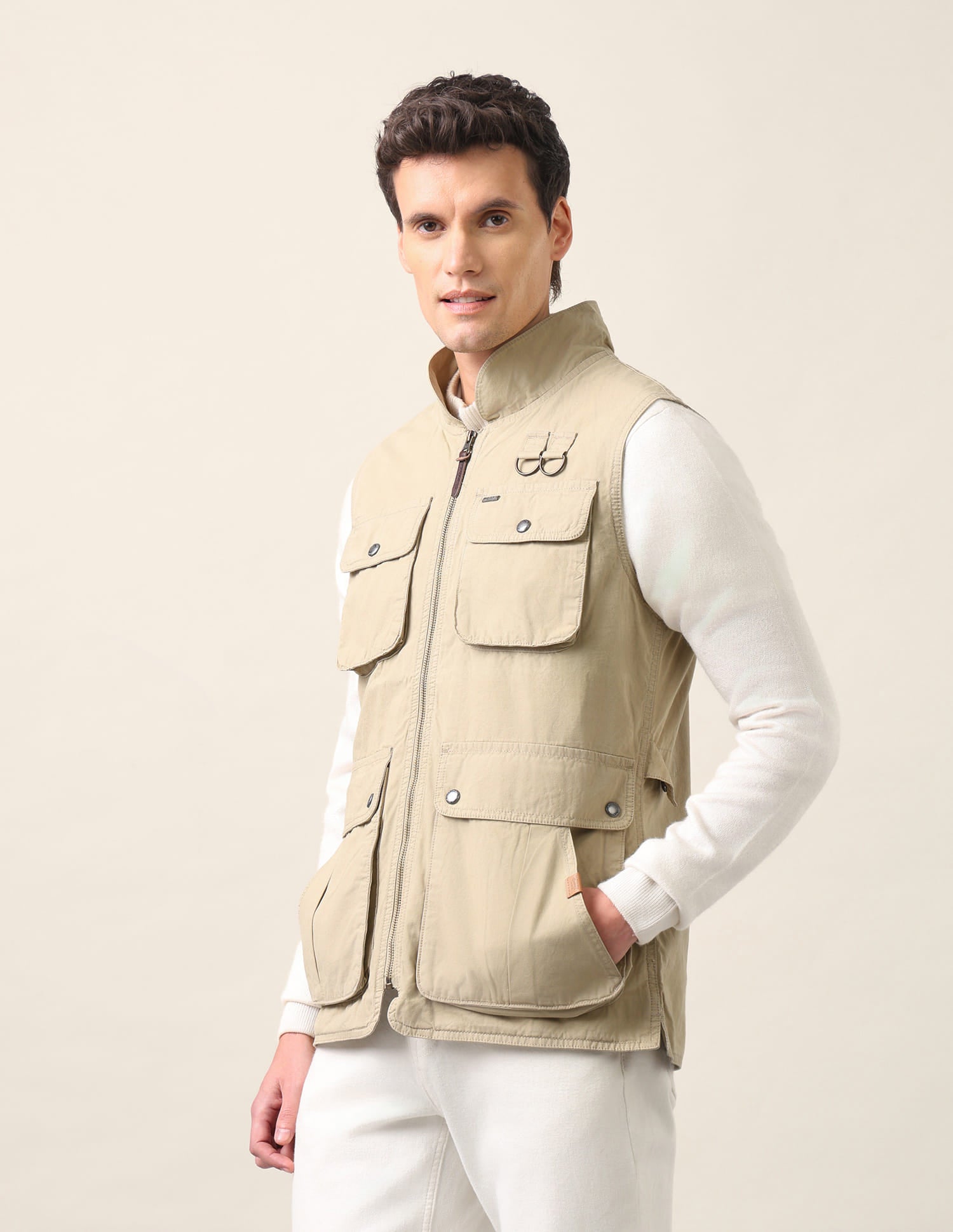 Solid Regular Fit Jacket Khaki - U.S. Polo Assn. India | Large
