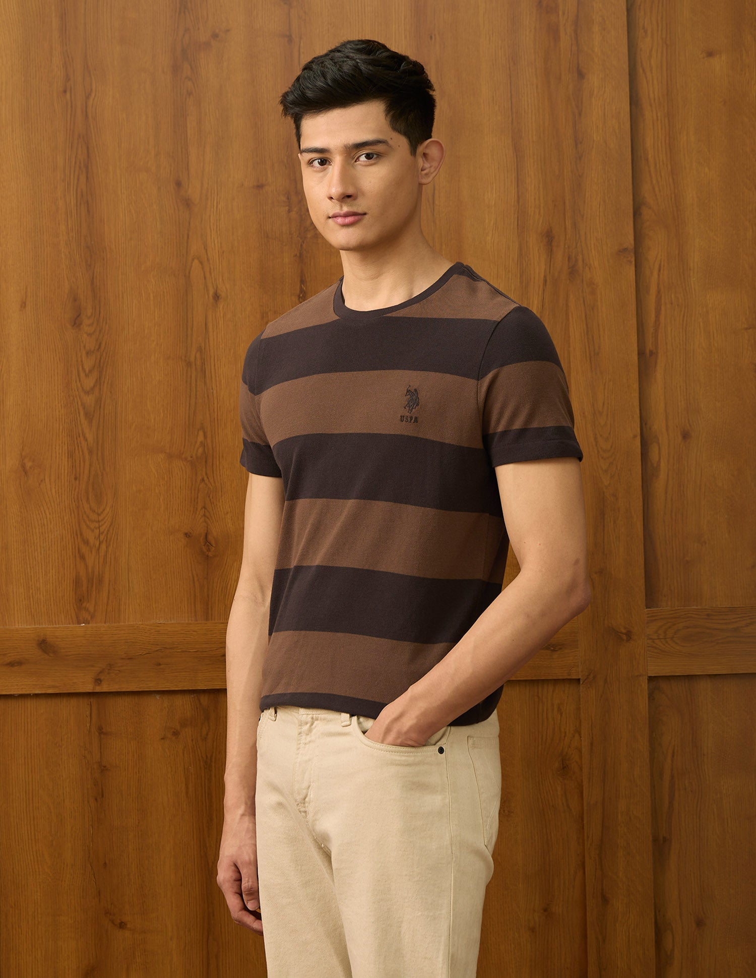 Horizontal Striped Varsity T Shirt Brown - U.S. POLO ASSN. | Large