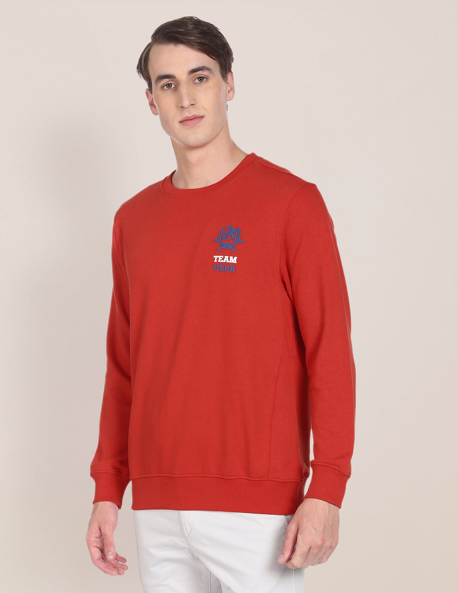 Crew Neck Solid Sweatshirt Red - U.S. POLO ASSN. | Large