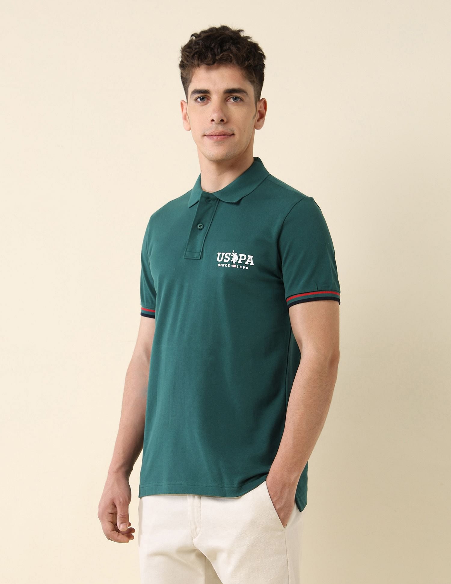 Solid Slim Fit Polo Shirt Dark Green - U.S. Polo Assn. India | Large