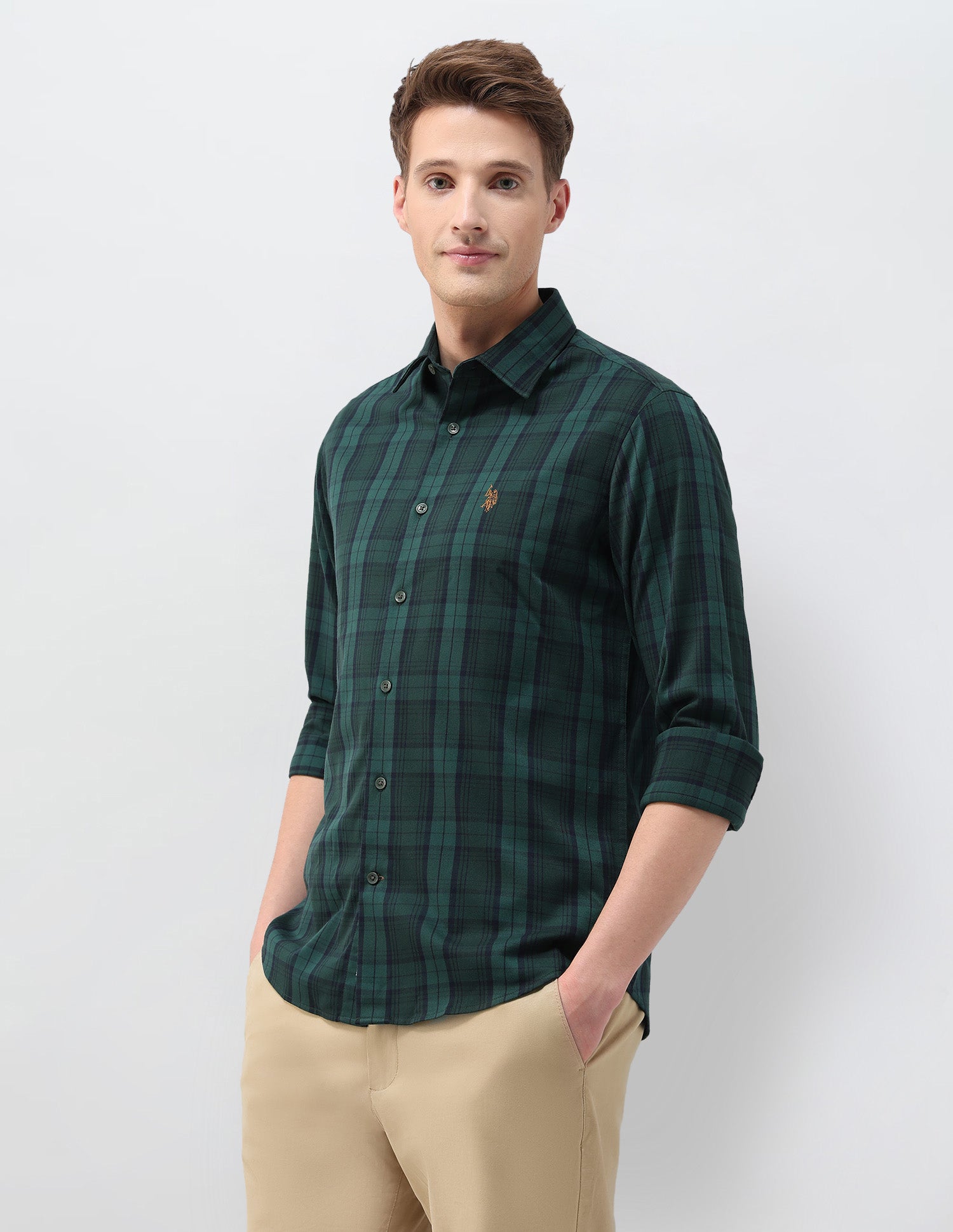 Plaid Checked Tailored Fit Shirt Green - U.S. Polo Assn. India | Large
