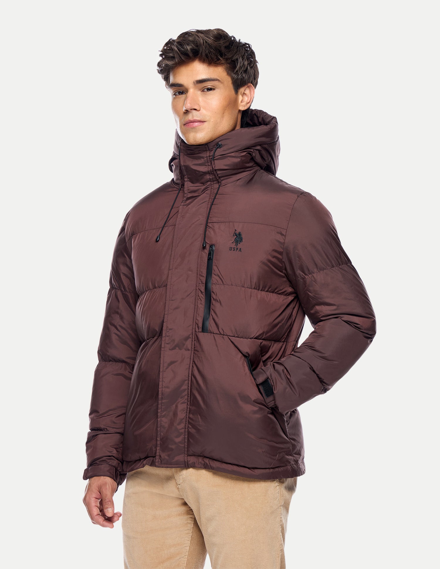Solid Regular Fit Puffer Jacket Brown - U.S. Polo Assn. India | Large