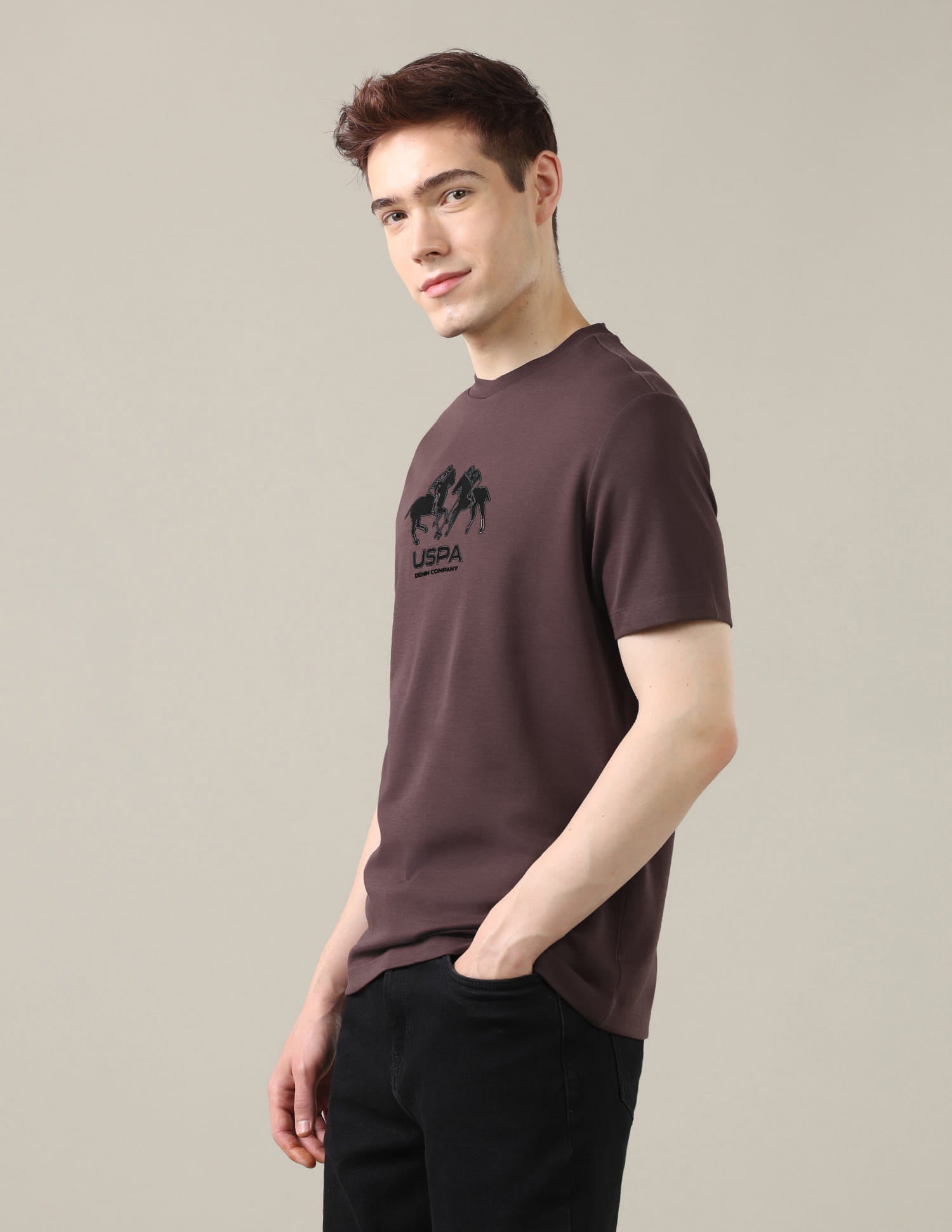 Brand Embossed Slim Fit T-Shirt Brown - U.S. Polo Assn. India | Large