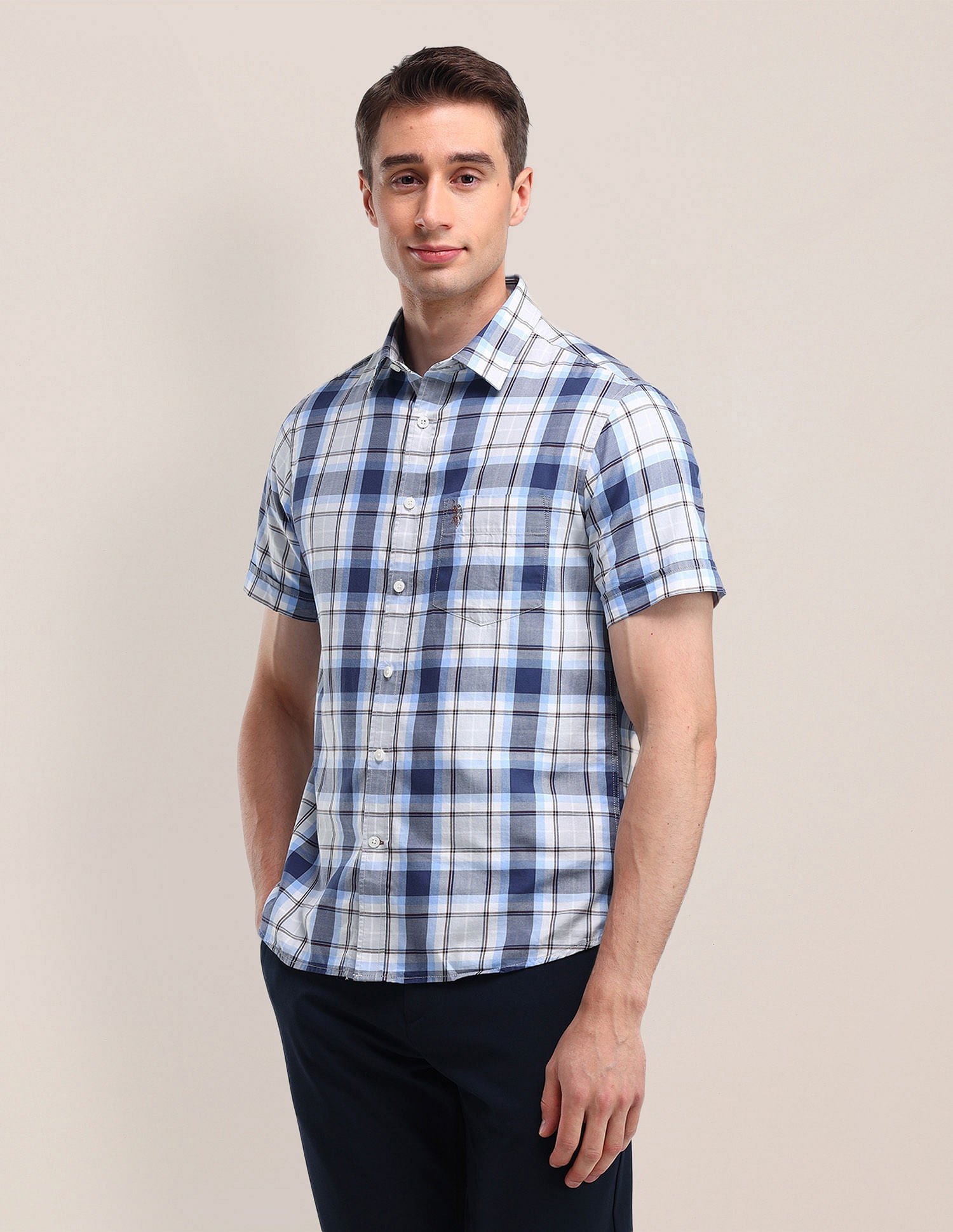 Tailored Fit Checked Shirt Blue - U.S. Polo Assn. India | Large