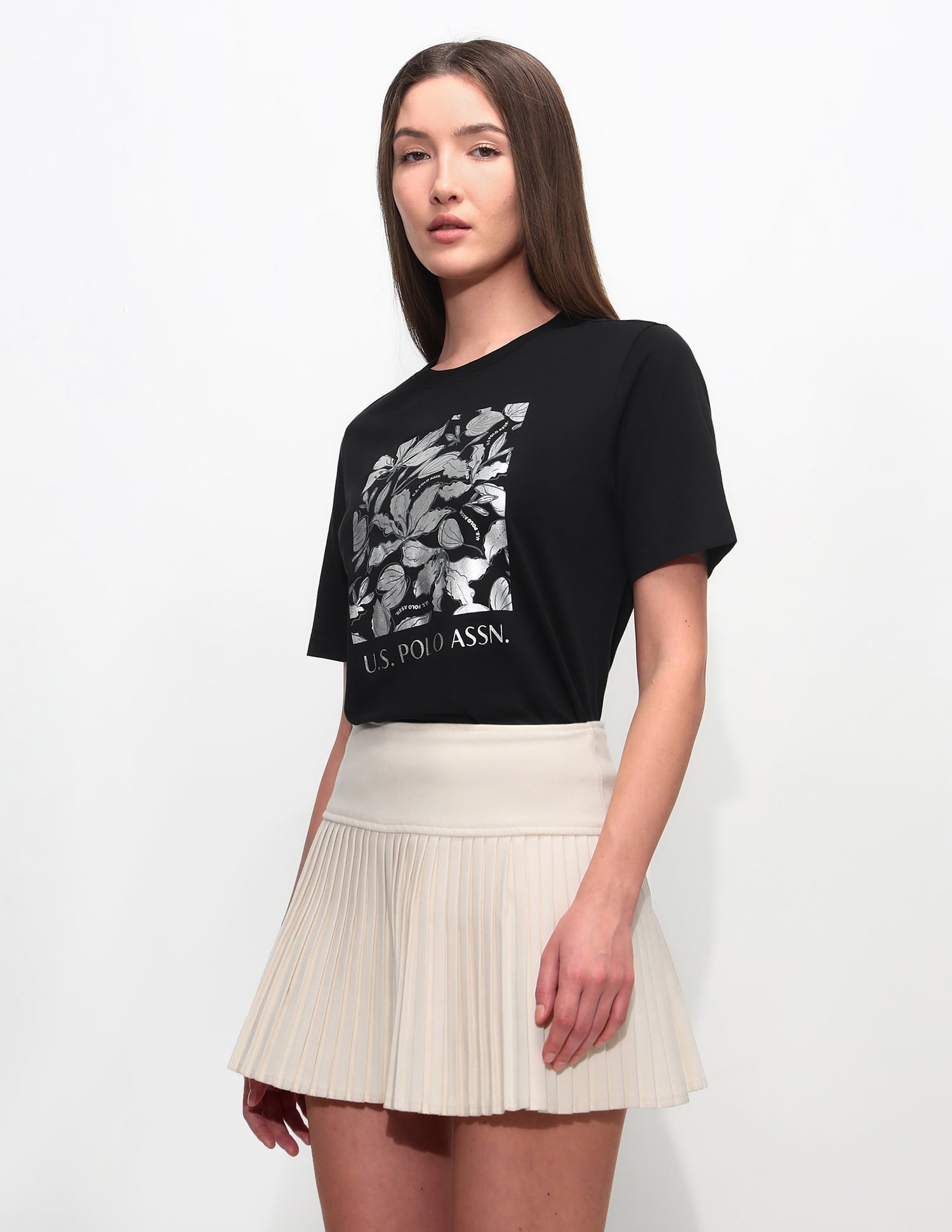 Boxy Fit Floral Printed T-Shirt Black - U.S. Polo Assn. India | Large
