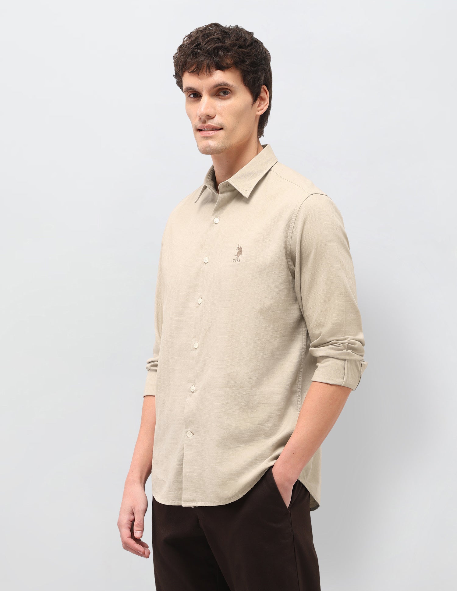 Dobby Solid Shirt Khaki - U.S. Polo Assn. India | Large
