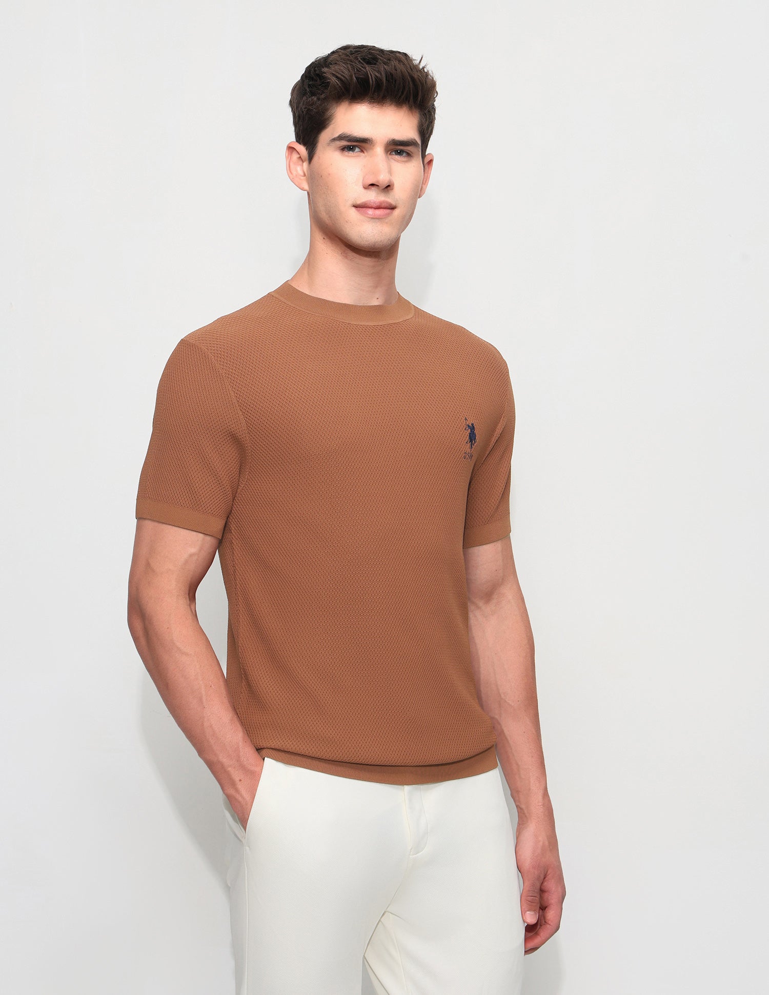 Textured Slim Fit T-Shirt Rust - U.S. Polo Assn. India | Large