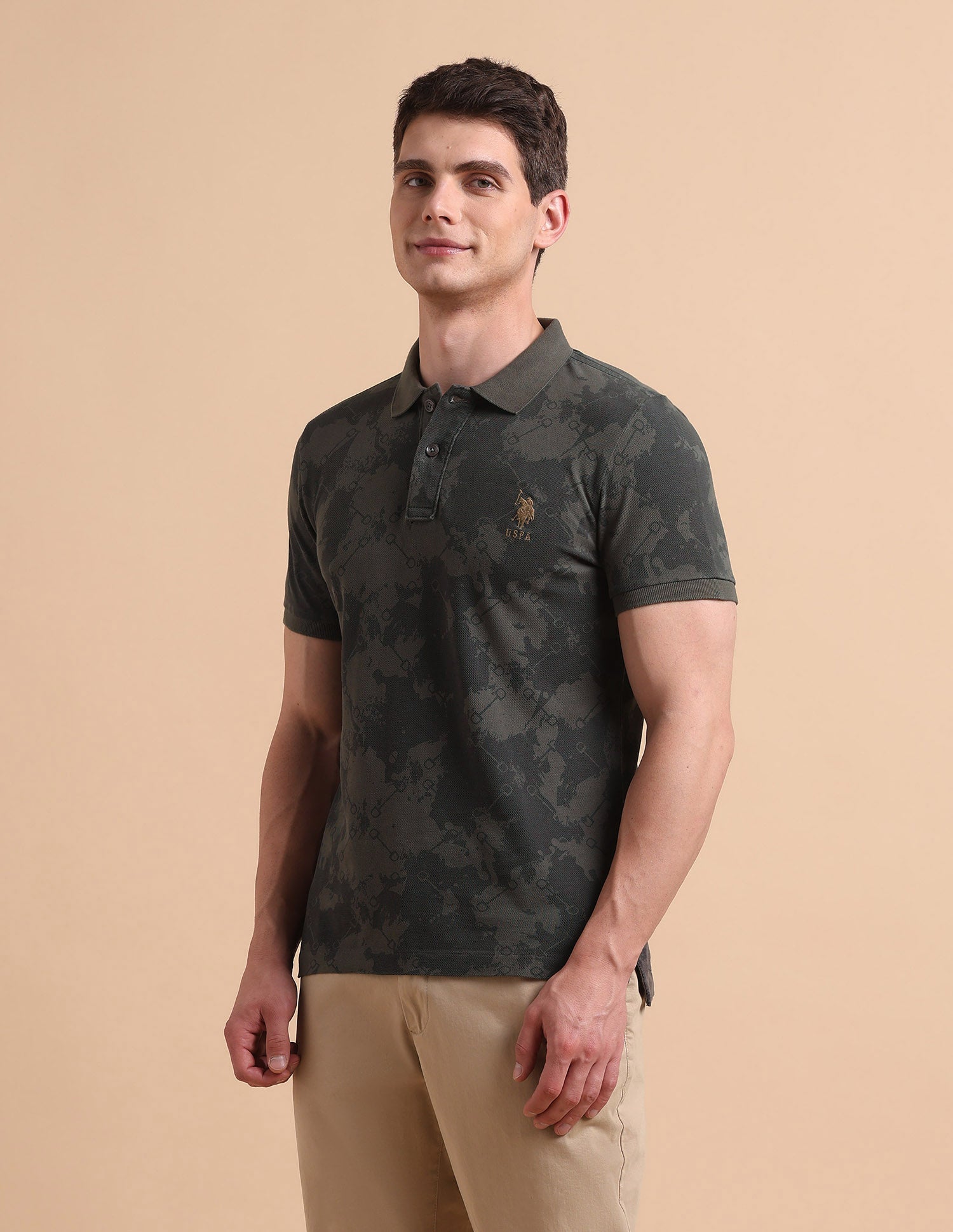 Abstract Printed Pure Cotton Polo Shirt Dark Grey - U.S. POLO ASSN. | Large