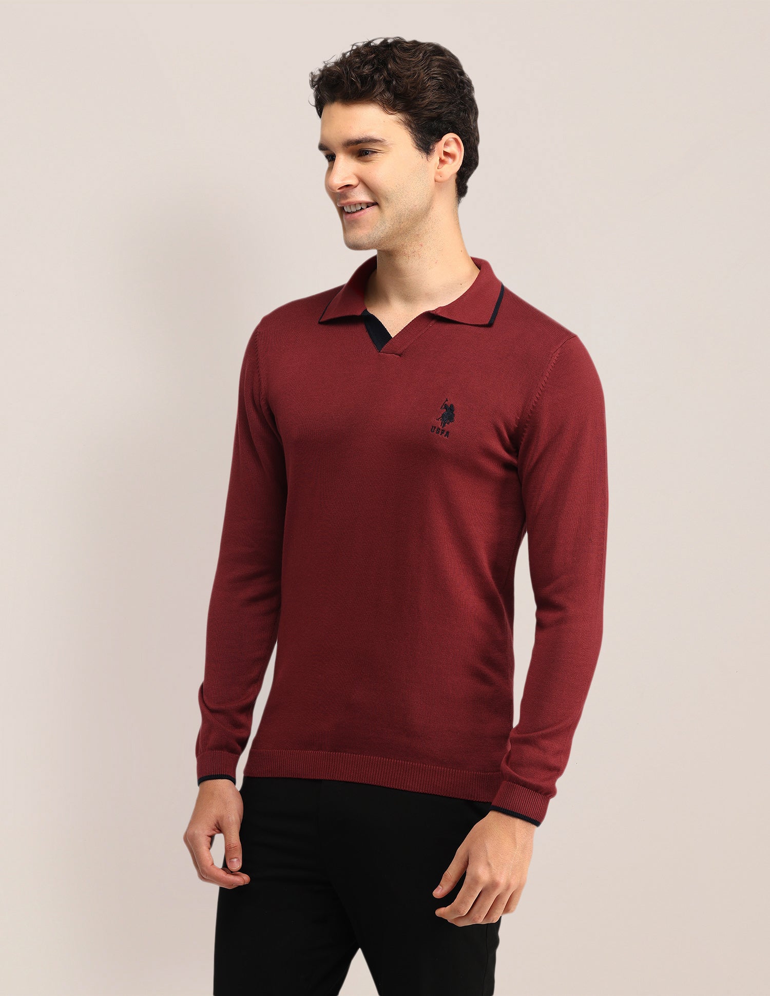 Solid Regular Fit Sweater Red - U.S. Polo Assn. India | Large