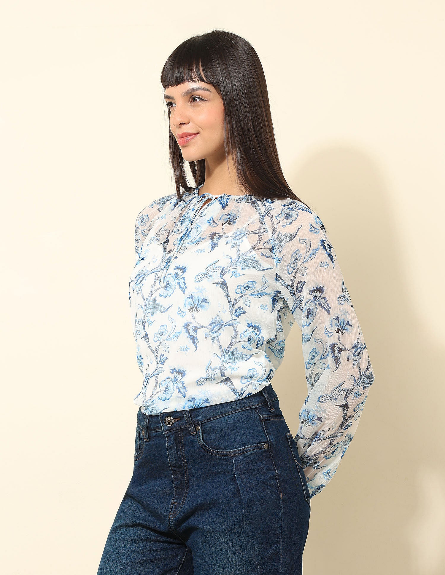 Chiffon Sheer Floral Printed Top Multi - U.S. POLO ASSN. | Large