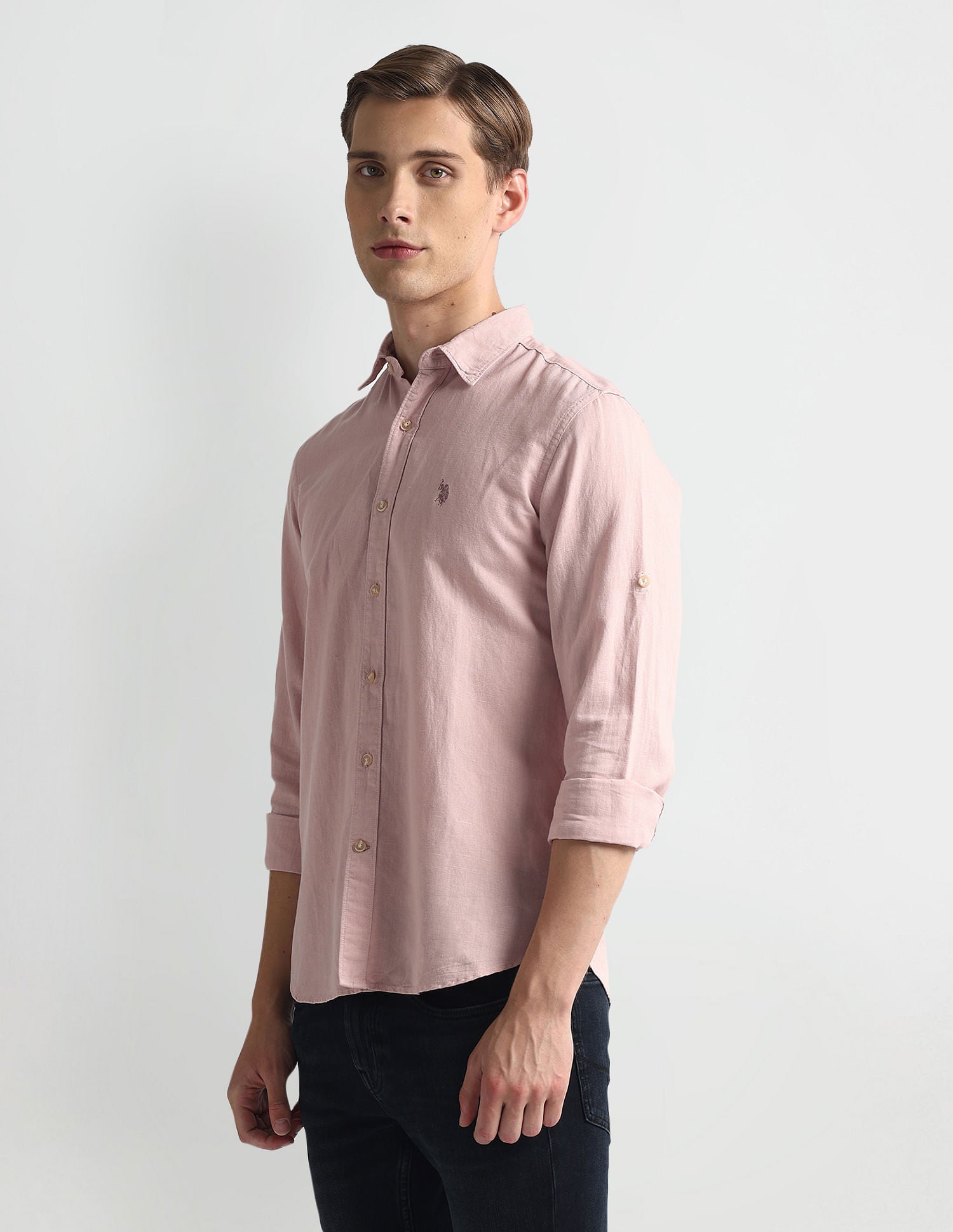 Spread Collar Solid Shirt Pink - U.S. Polo Assn. India | Large