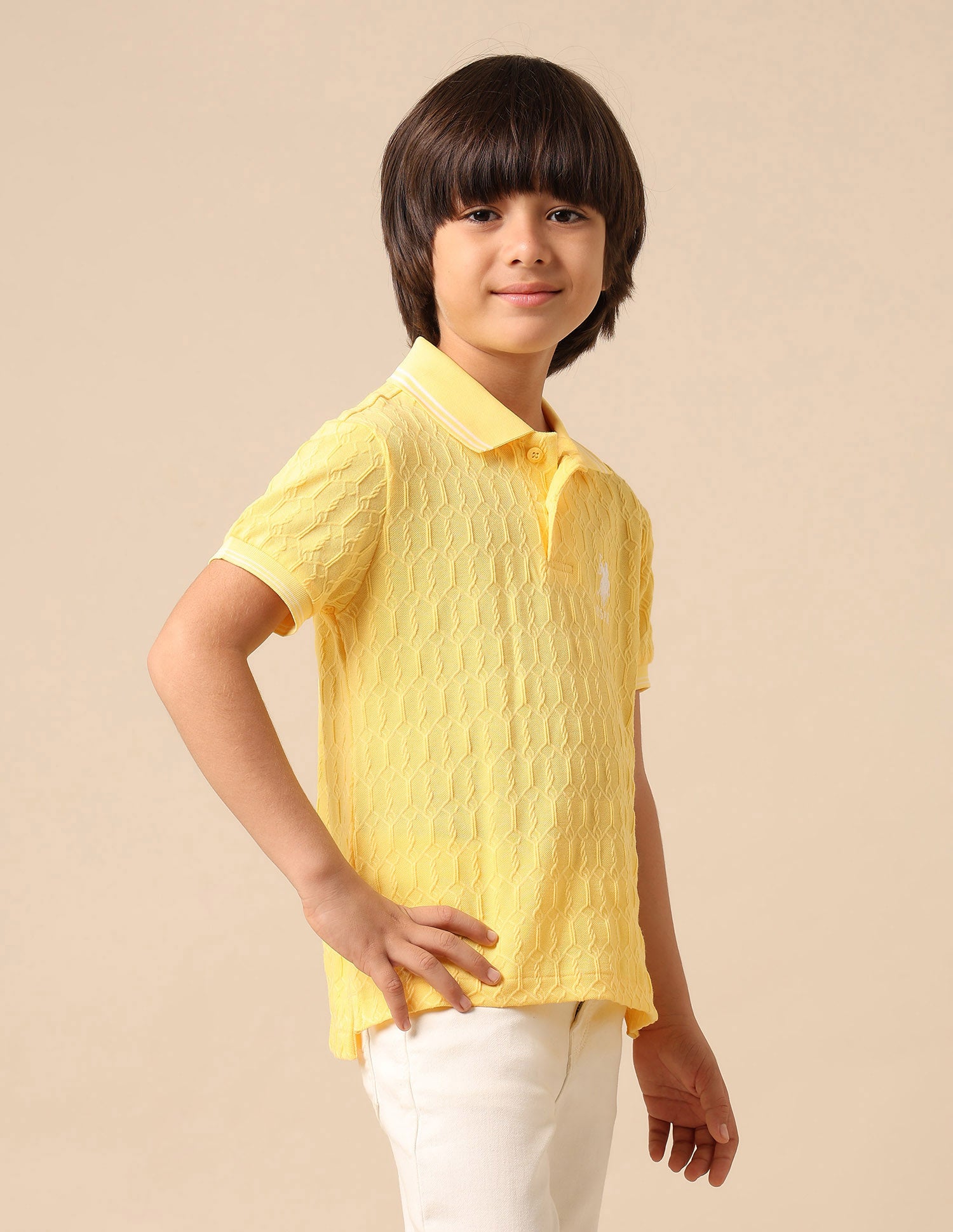 Boys Textured Pure Cotton Polo Shirt Yellow - U.S. POLO ASSN. | Large